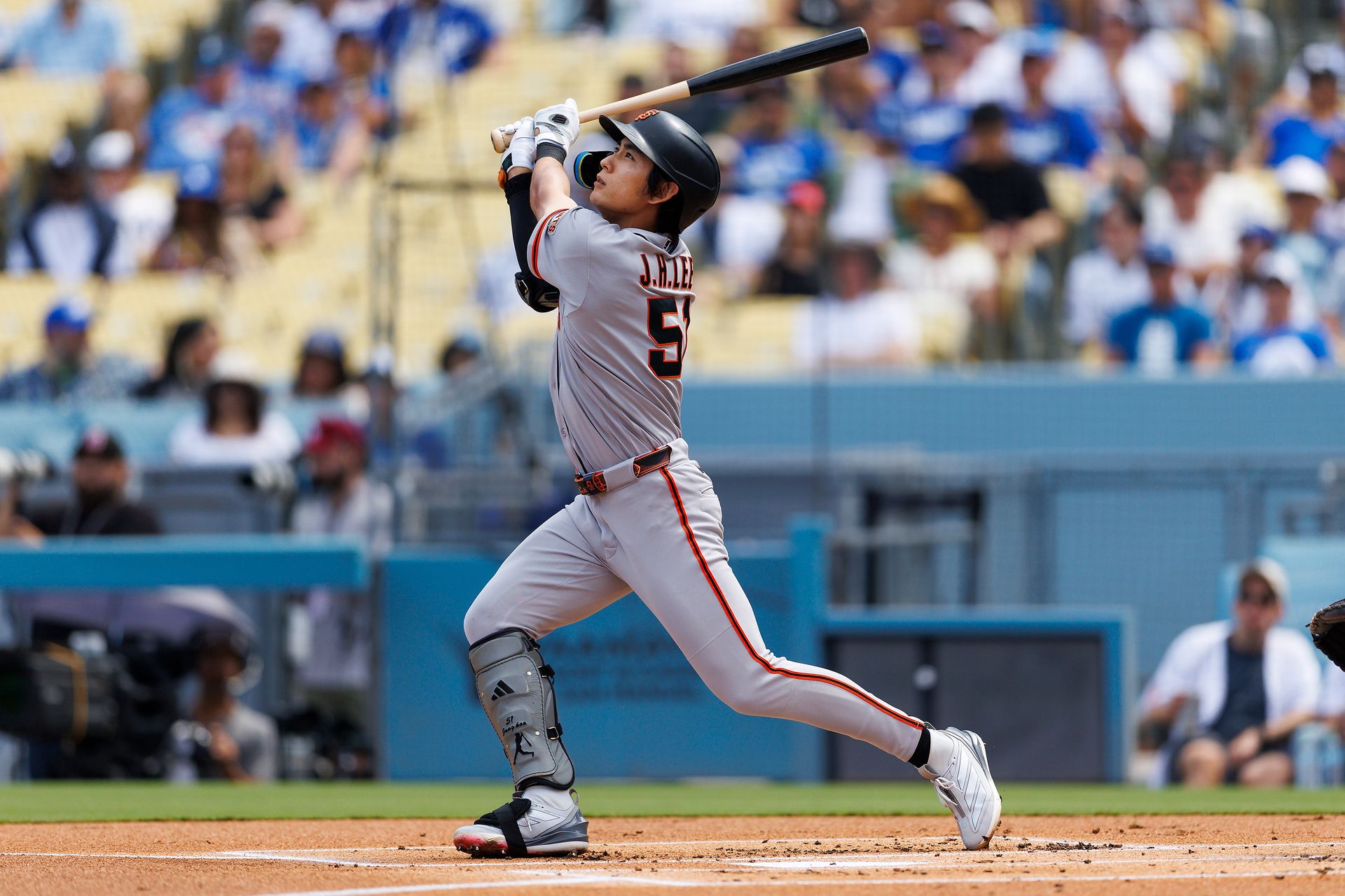 Jung Hoo Lee #51 Swings at Dodger Stadium, September 20, 2026