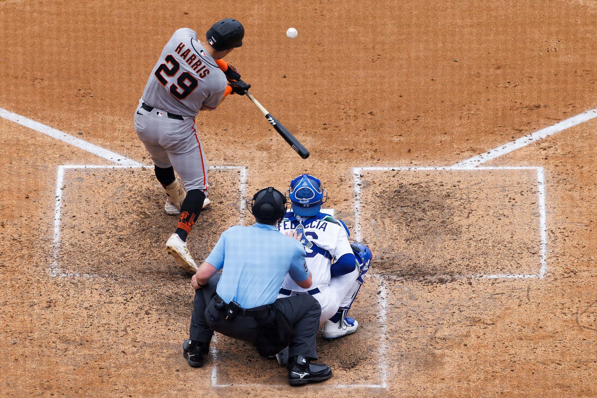 Brett Harris #29 Swings During Dodgers vs Giants Game