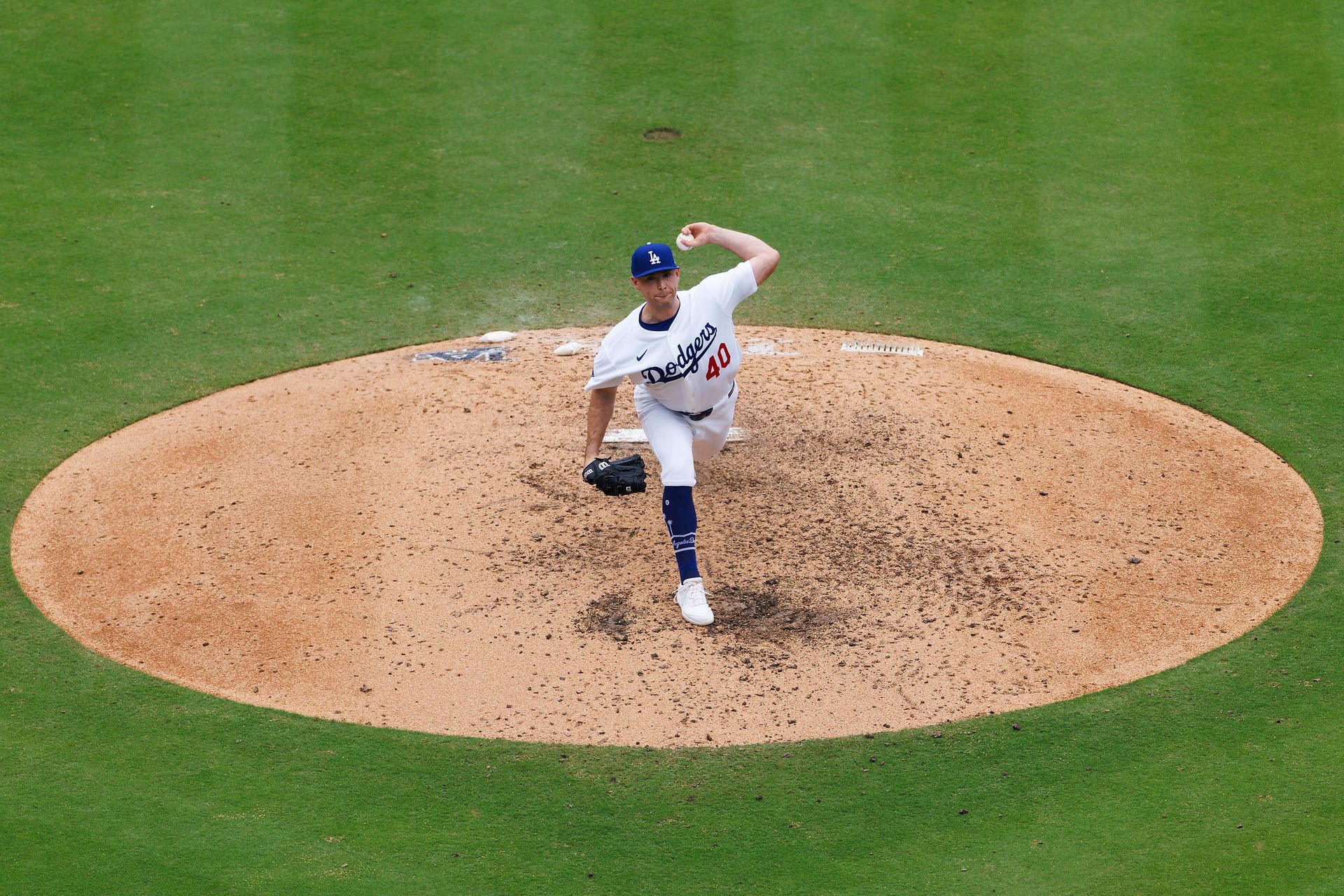 Kris Bubic #40 Pitches in Game Against Giants