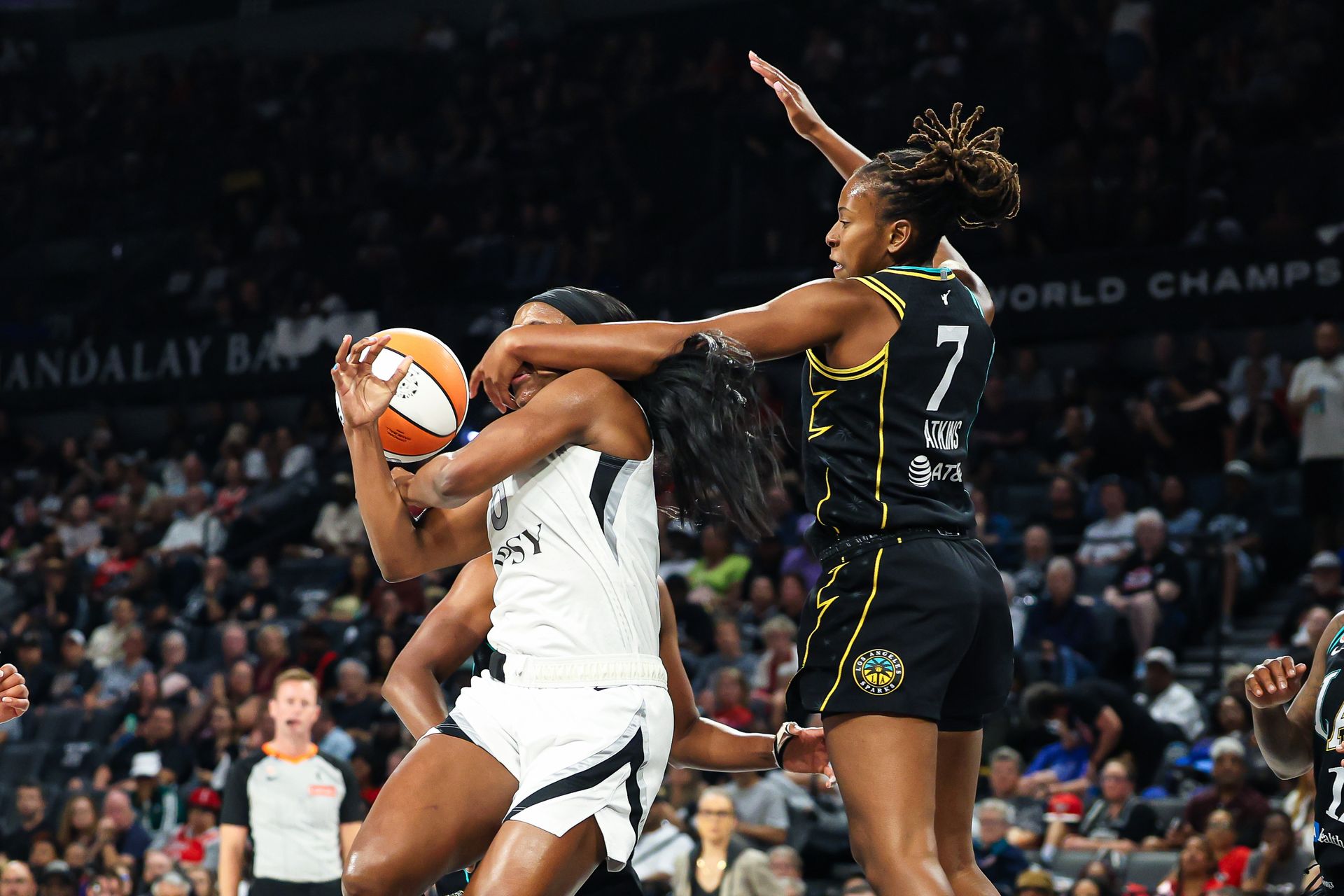 Ariel Atkins draws a foul in a tense moment