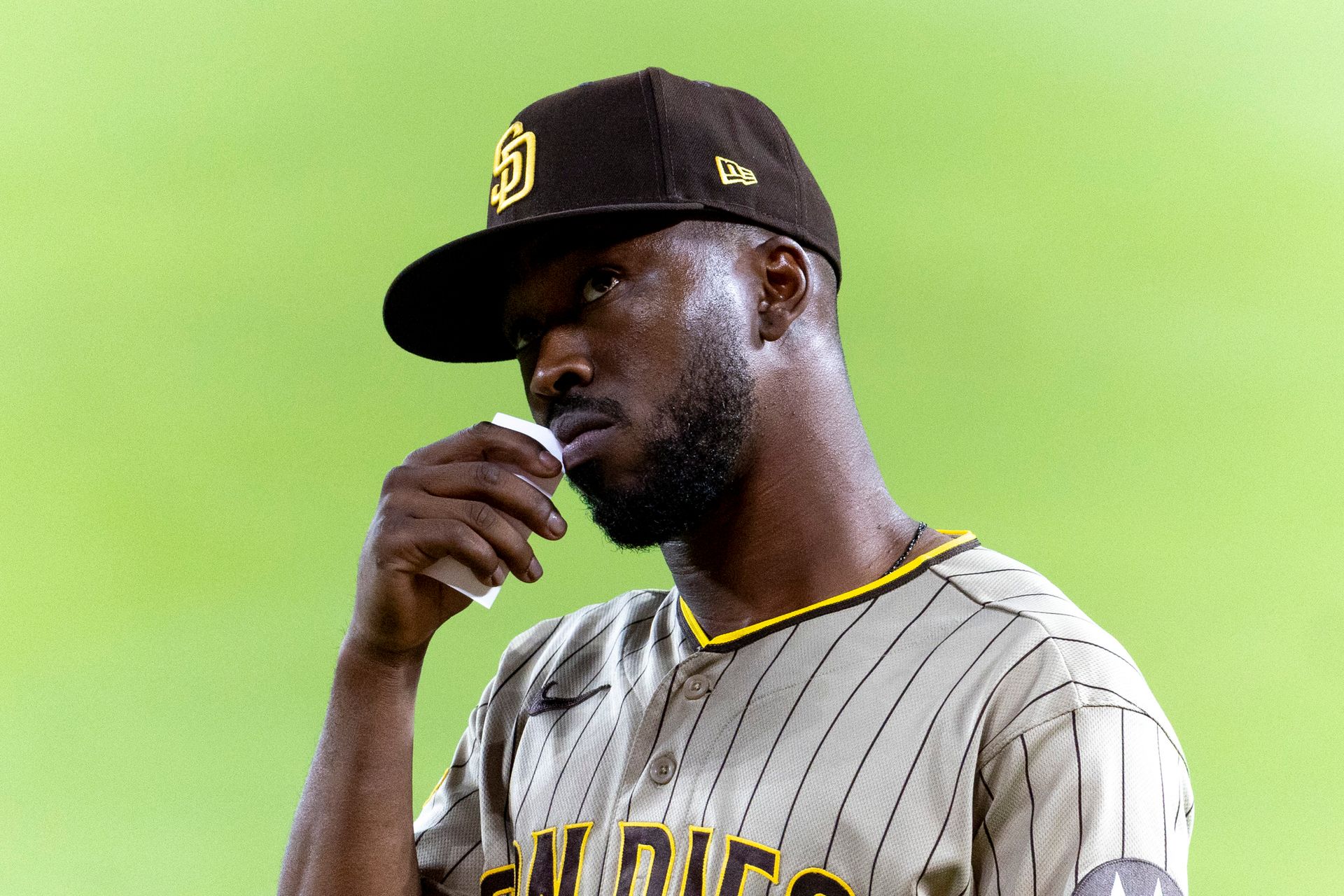 Samad Taylor (0) in outfield during game against Dodgers.