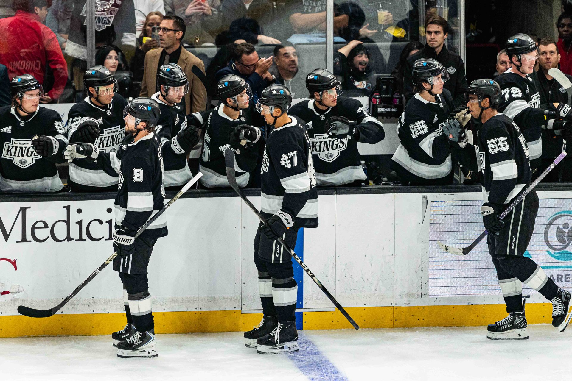 Los Angeles Kings celebrate a goal vs. Utah Mammoth, Sep 22, 2026