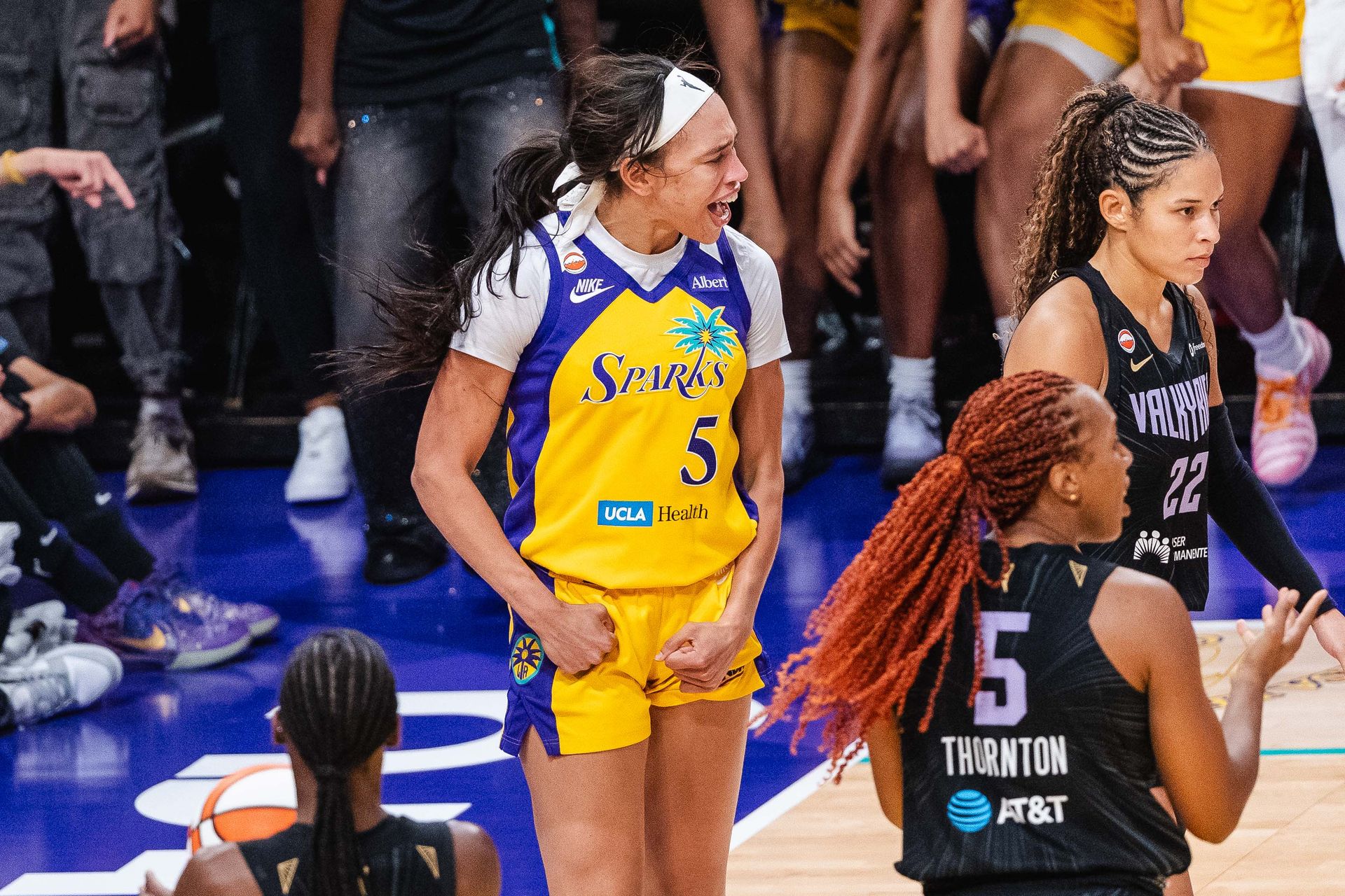 Dearica Hamby celebrates during a WNBA game