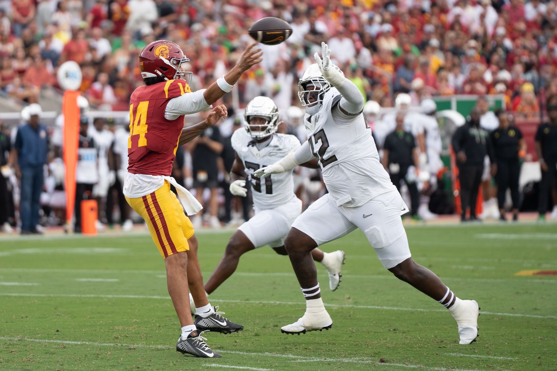 Jayden Maiava Throws Pass Under Pressure