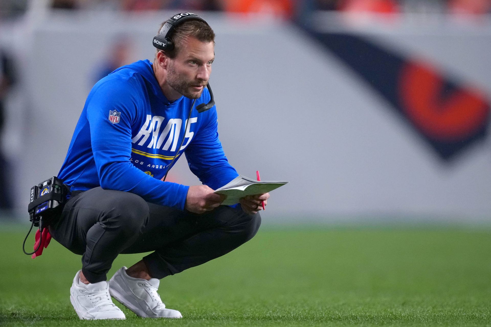 Rams' Coach Sean McVay pensive during a tense match