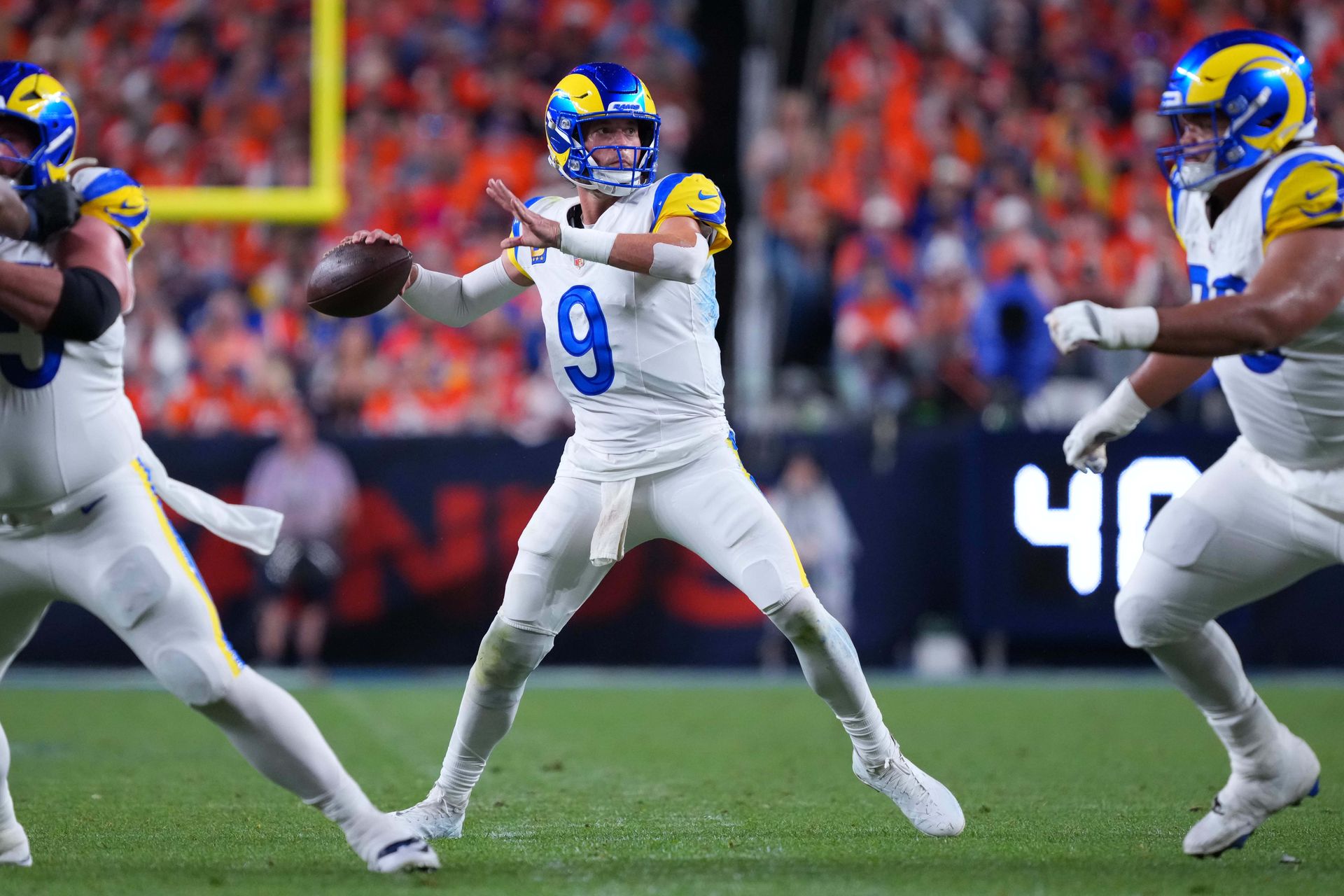 Stafford throws during a pivotal NFL game moment