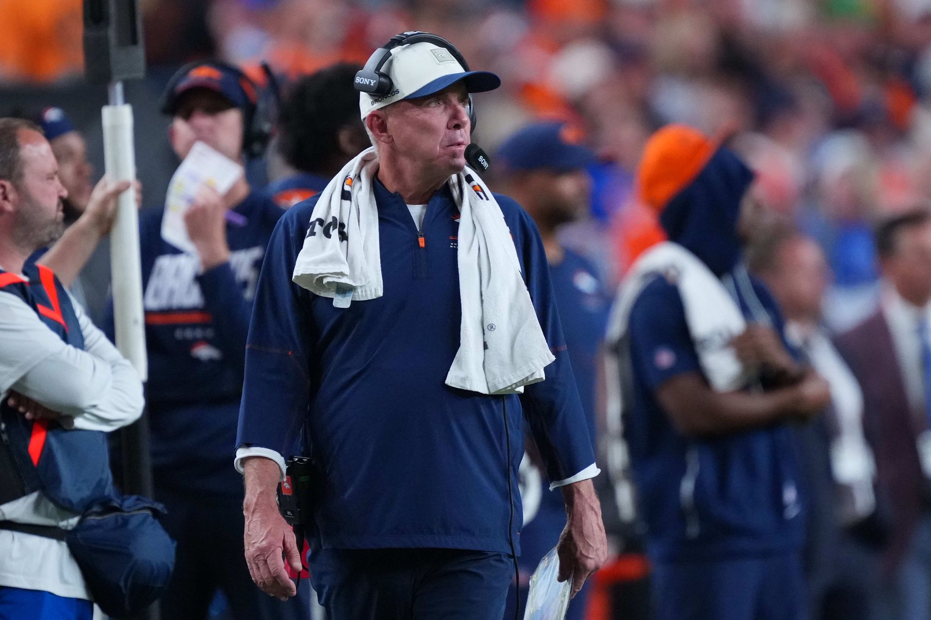 Broncos' Coach Sean Payton observes the game