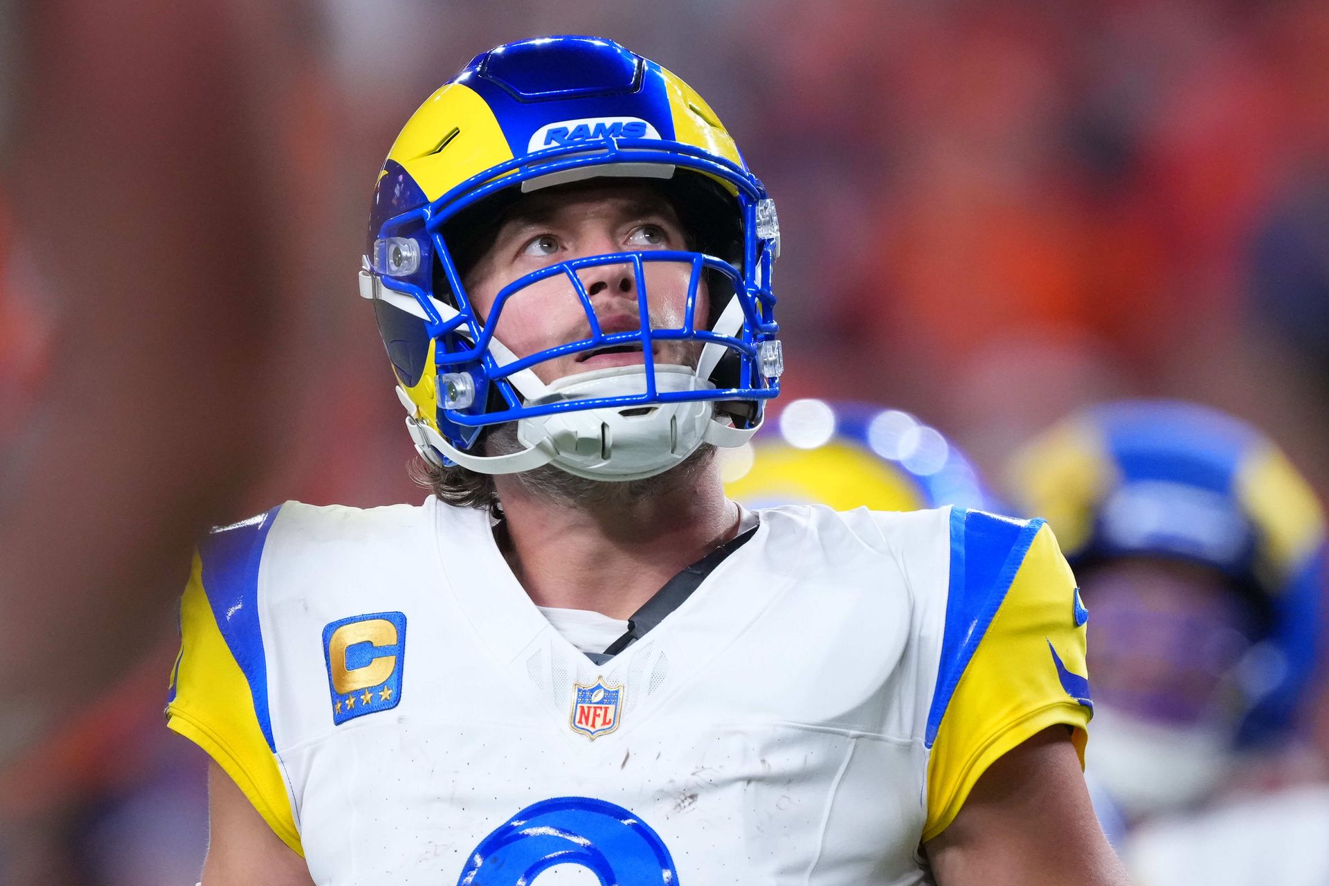 Stafford looks on during the NFL game against the Broncos
