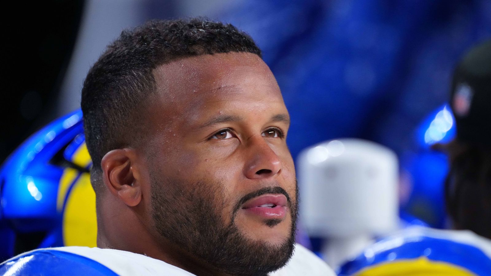 Aaron Donald looks on during a crucial NFL game.