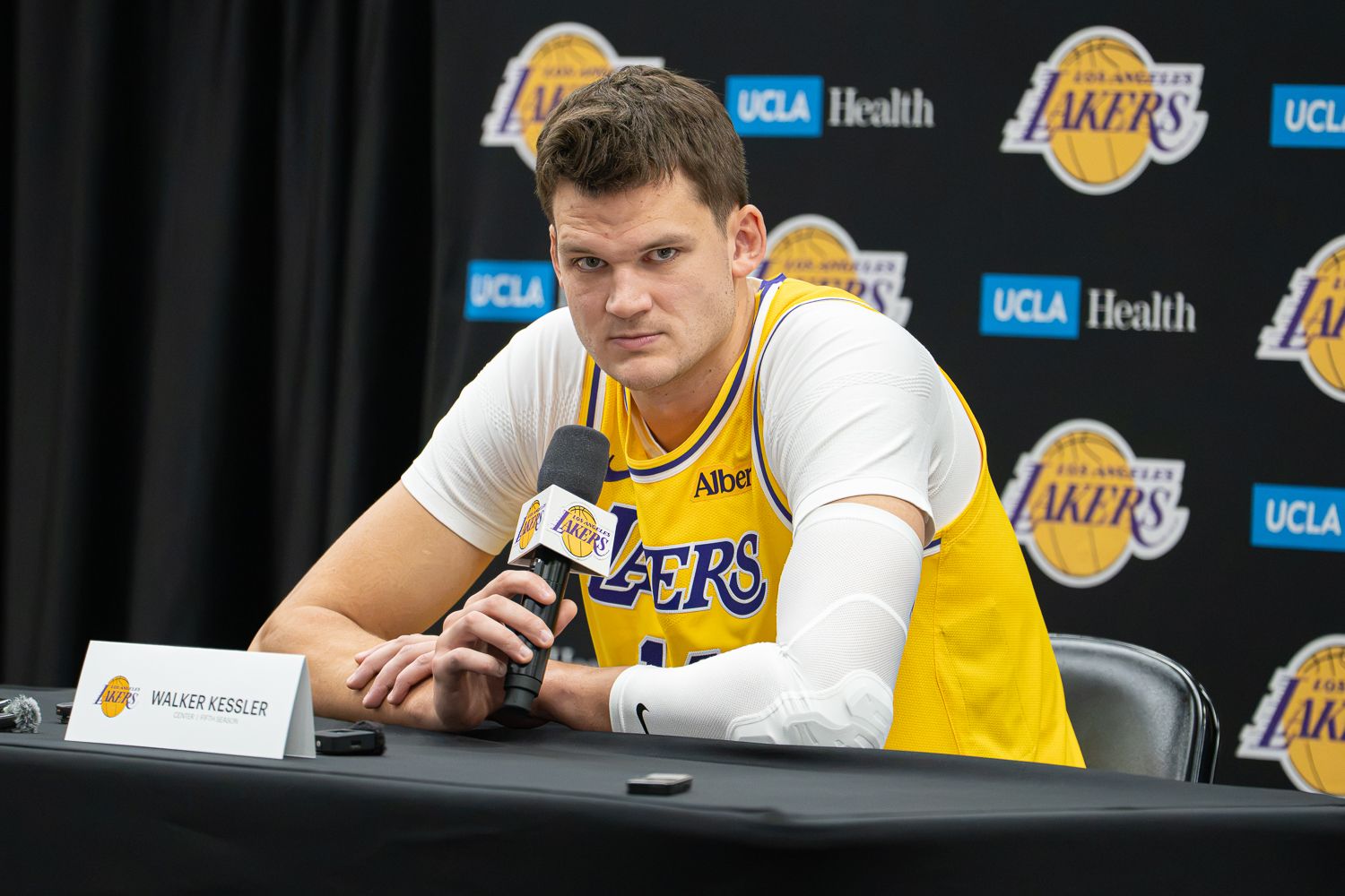 Walker Kessler answers questions at Lakers Media Day