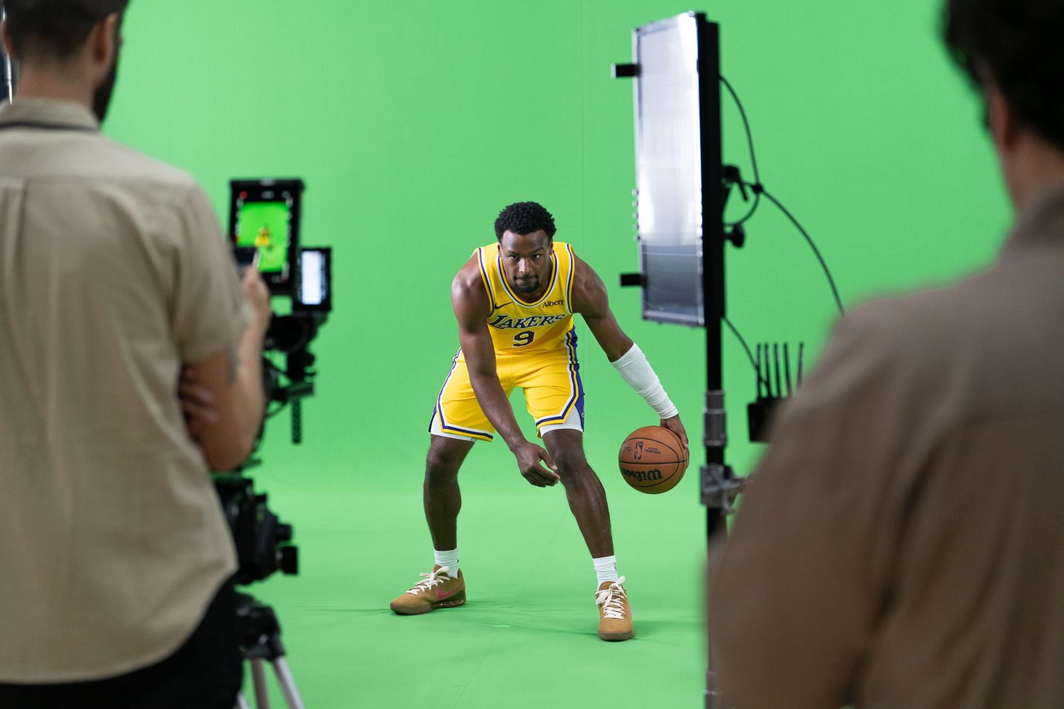 Bronny James poses during Lakers Media Day, El Segundo