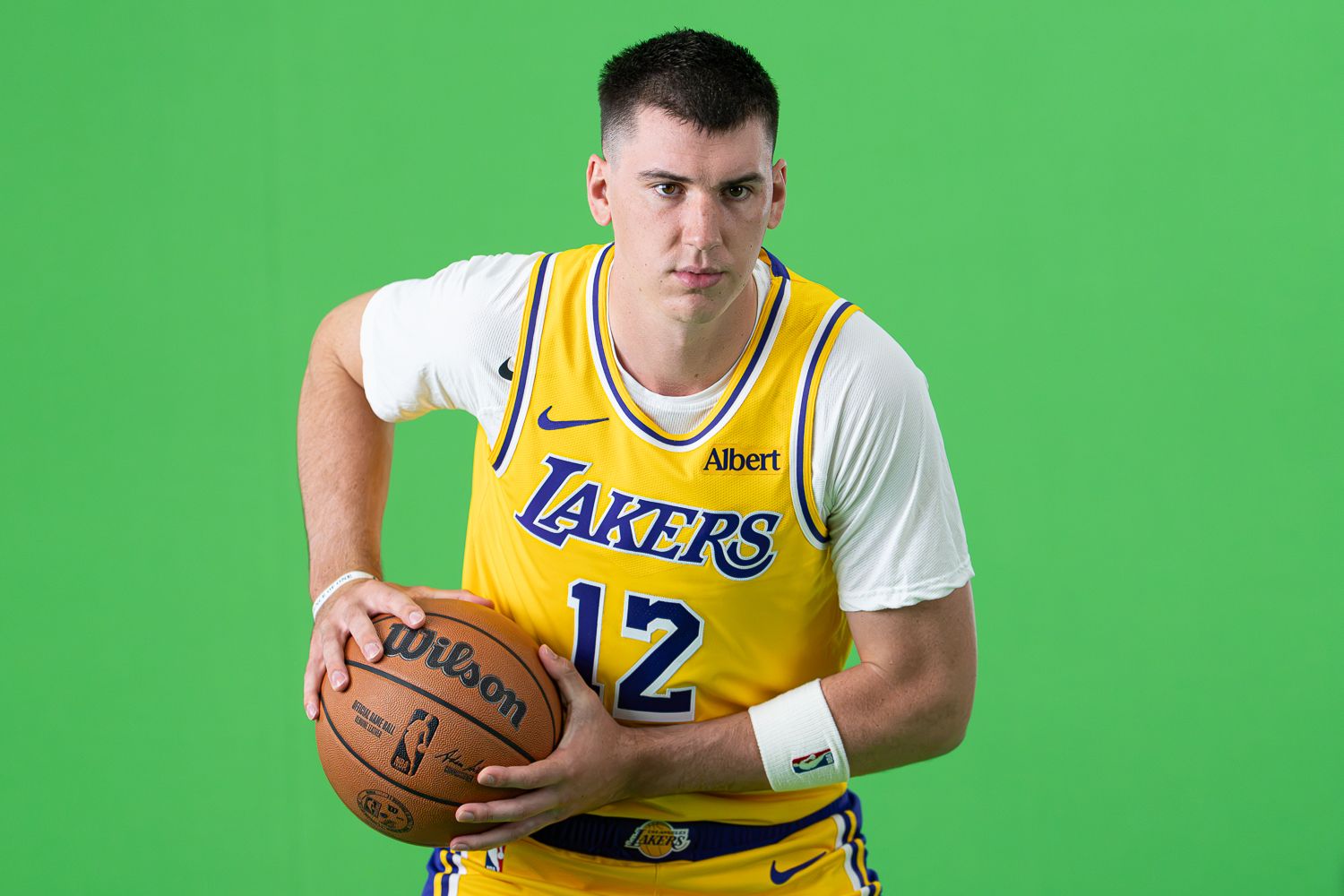 Jake LaRavia speaks to the press at Lakers Media Day