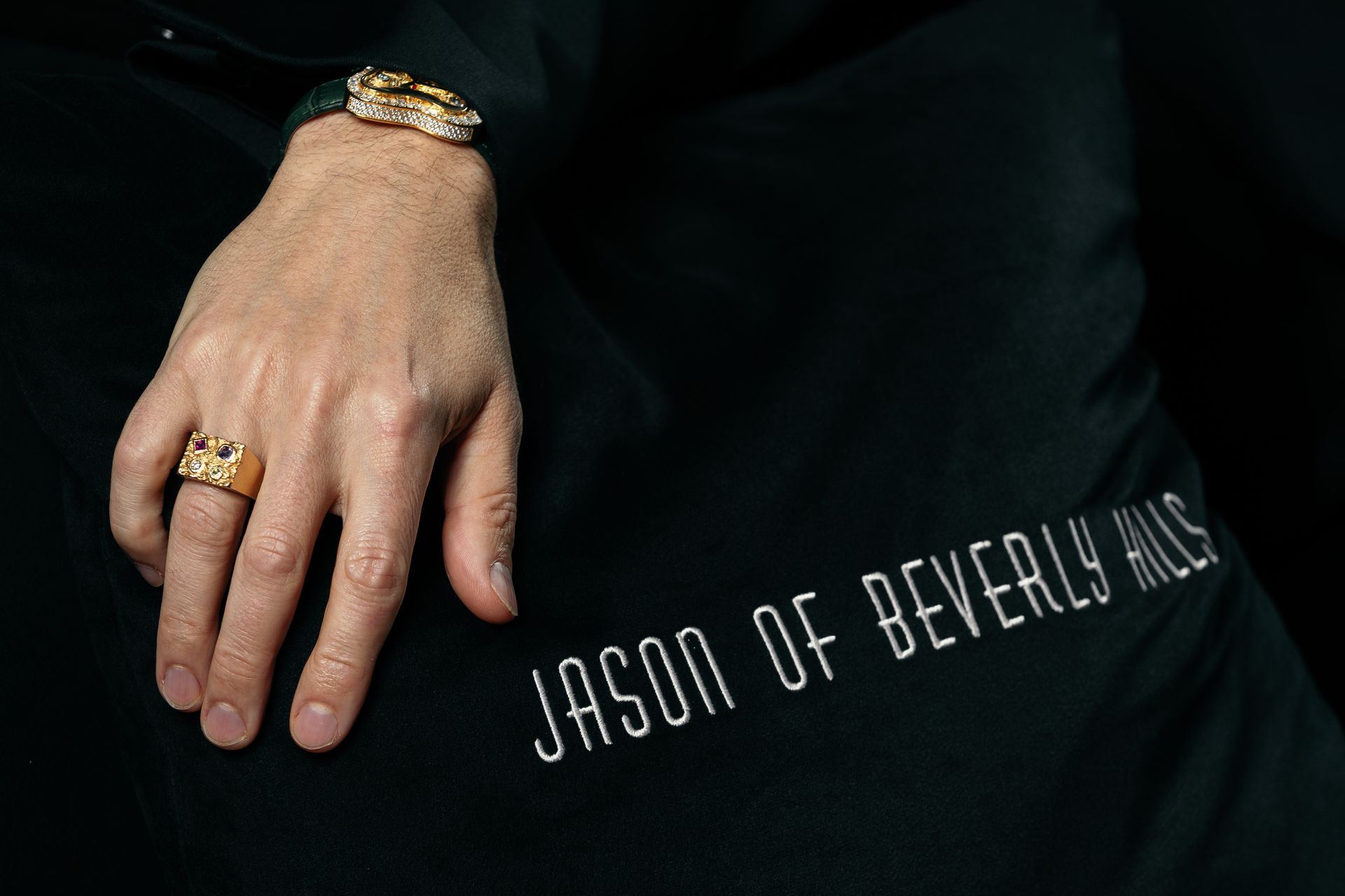 Jason Arasheben with Branded Pillows at Beverly Hills