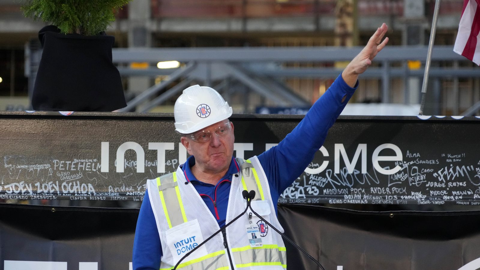 Steve Ballmer at Intuit Dome's final beam ceremony, 2024