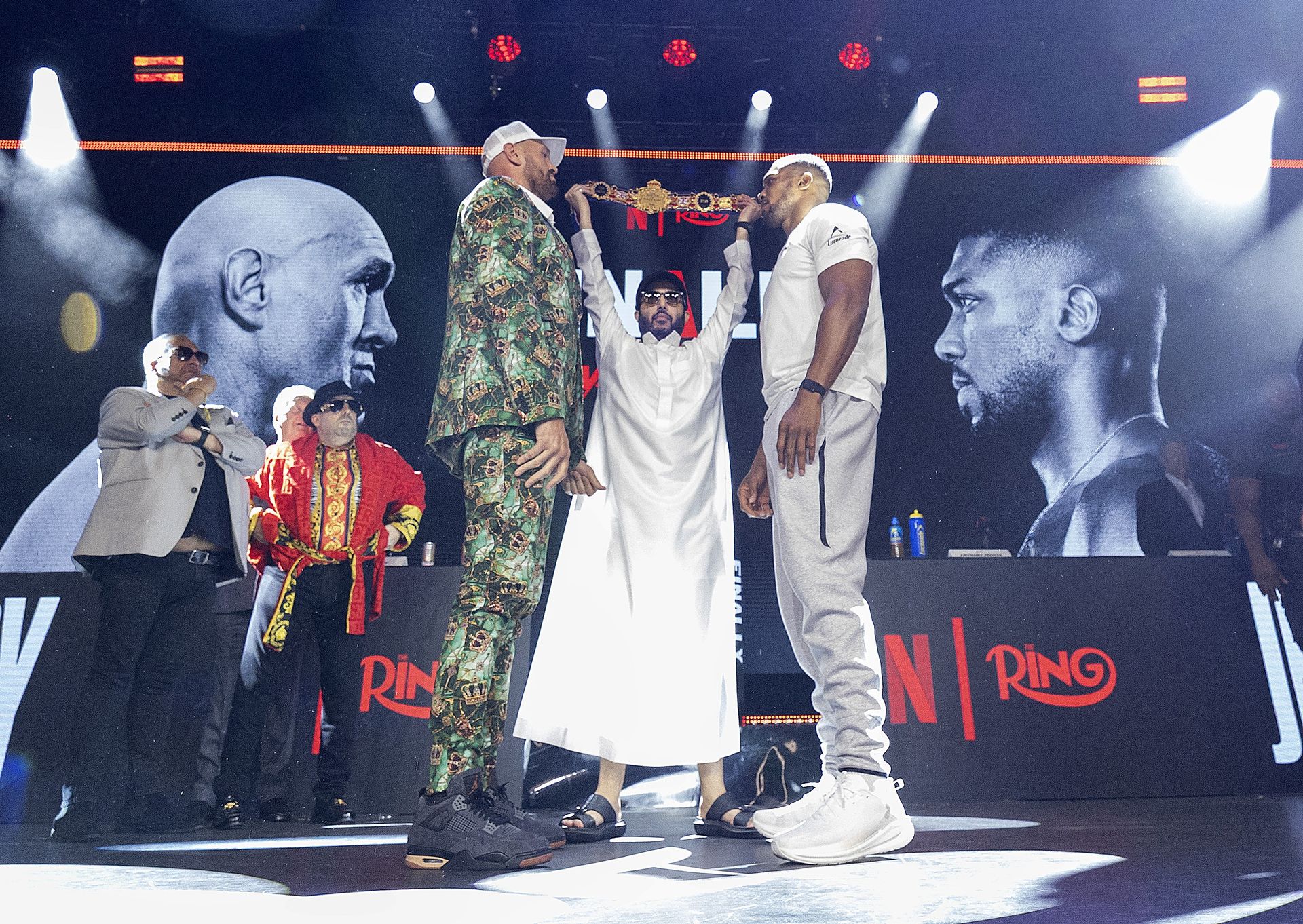 The Battle of Britain belt presented during Fury vs. Joshua face-off in London.