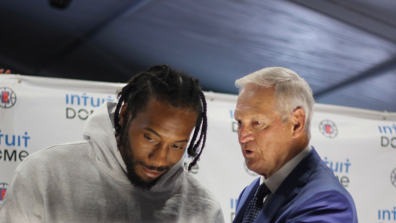 Kawhi Leonard and Jerry West at Intuit Dome Groundbreaking