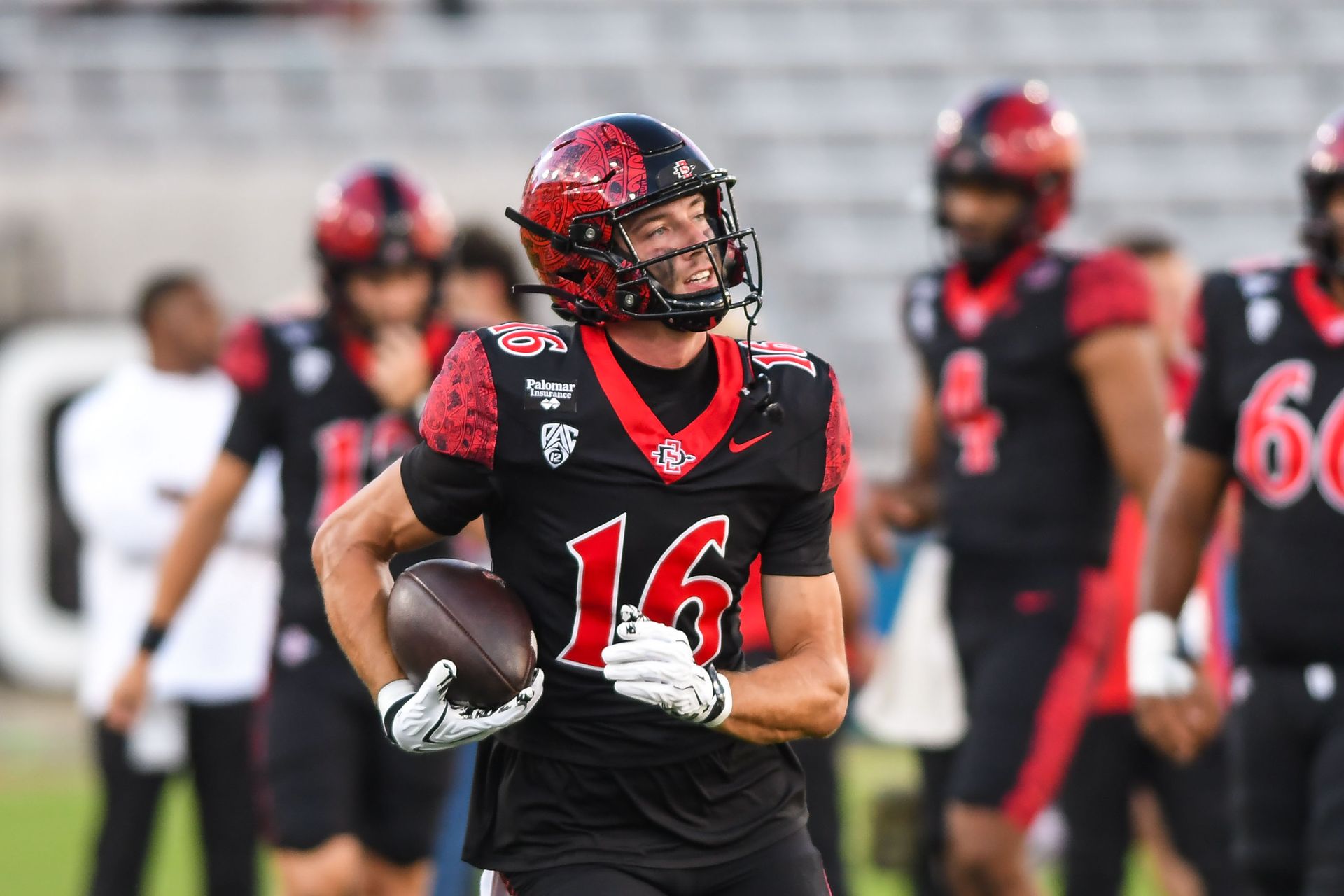 Will Cianfrini warms up before SDSU's game against Portland State