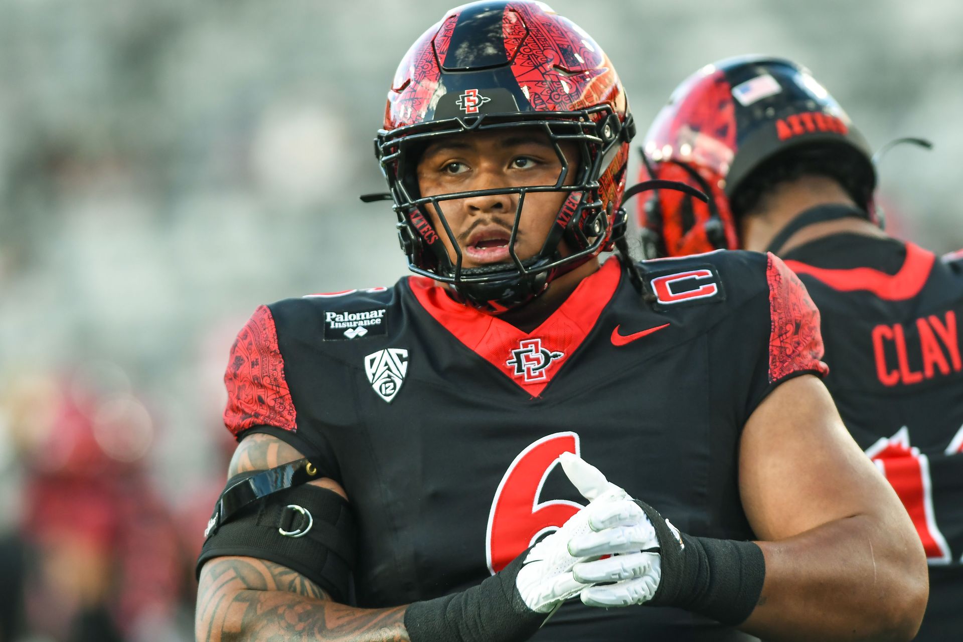 Malachi Finau during pre-game warmups, SDSU vs. Portland State