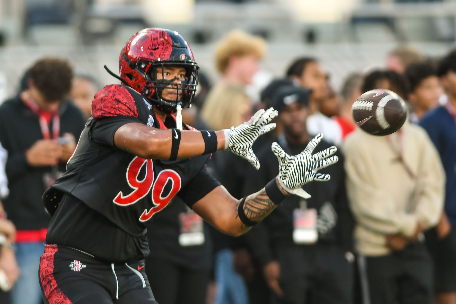 Jack Elijah Muliufi gets ready for SDSU's matchup with Portland State