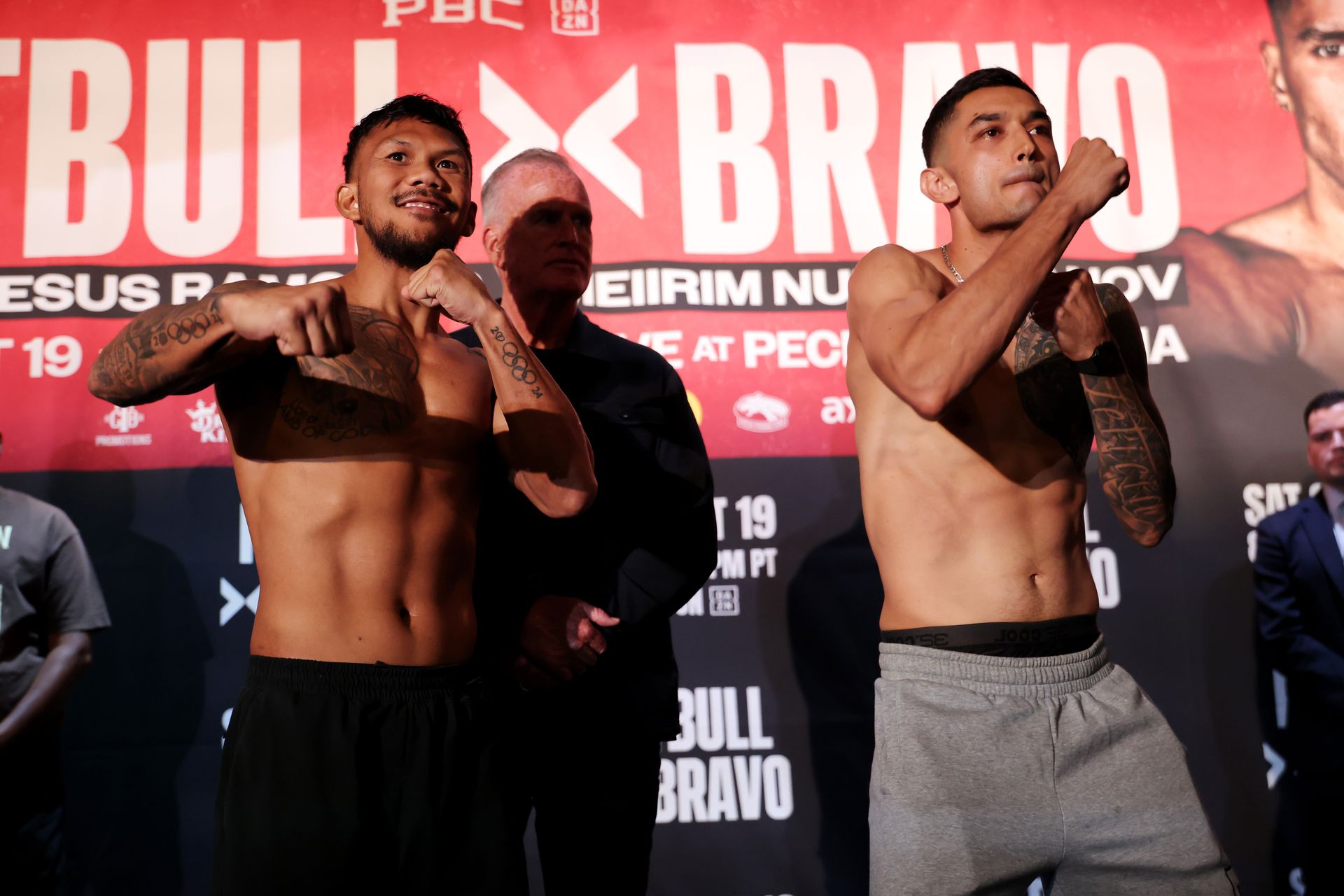 Eumir Marcial and Omar Huerta pose post weigh-in