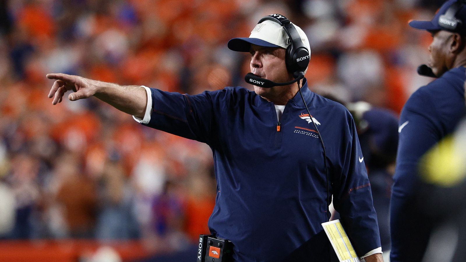 Denver Broncos coach Sean Payton reacts during a game against the Rams.