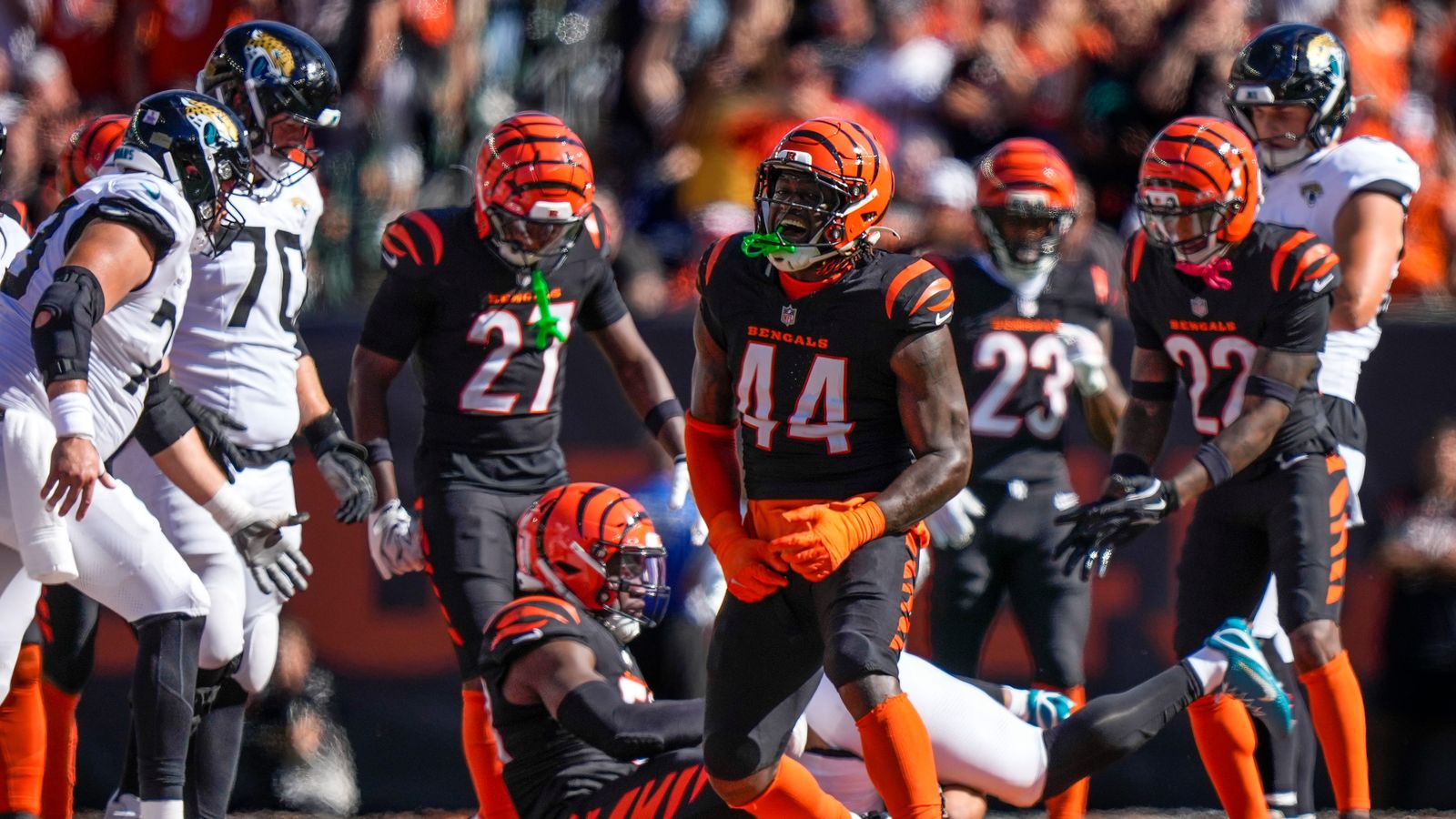 Demetrius Knight Jr. celebrates a defensive stop for the Bengals.