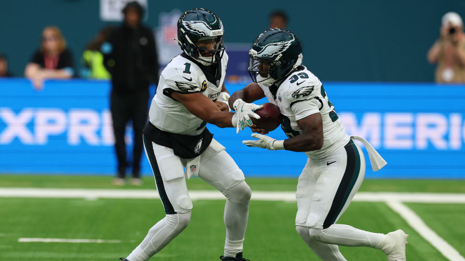 Jalen Hurts Hands Off to Cooper DeJean Against Jaguars