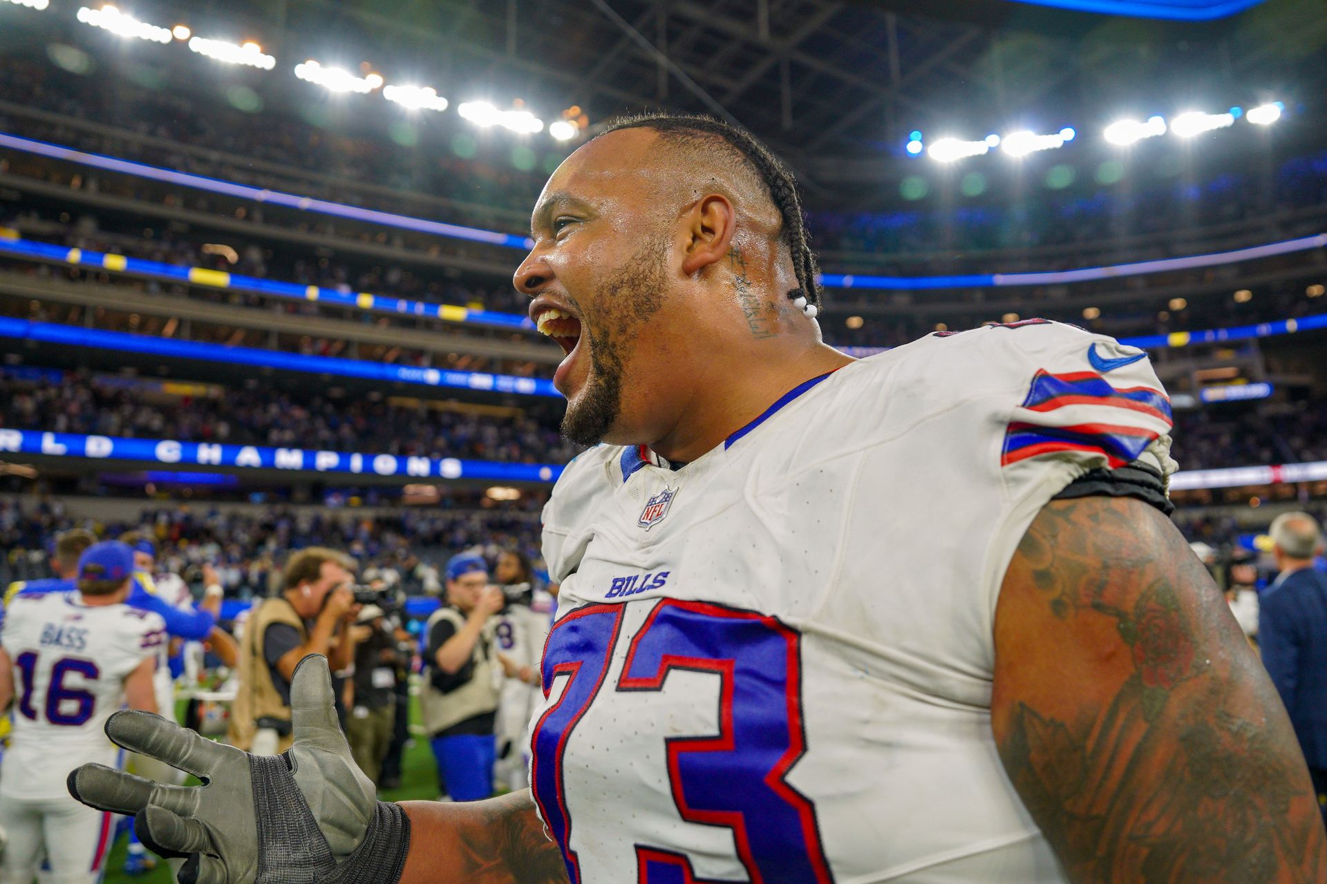 Dion Dawkins Celebrates the Bills' Victory
