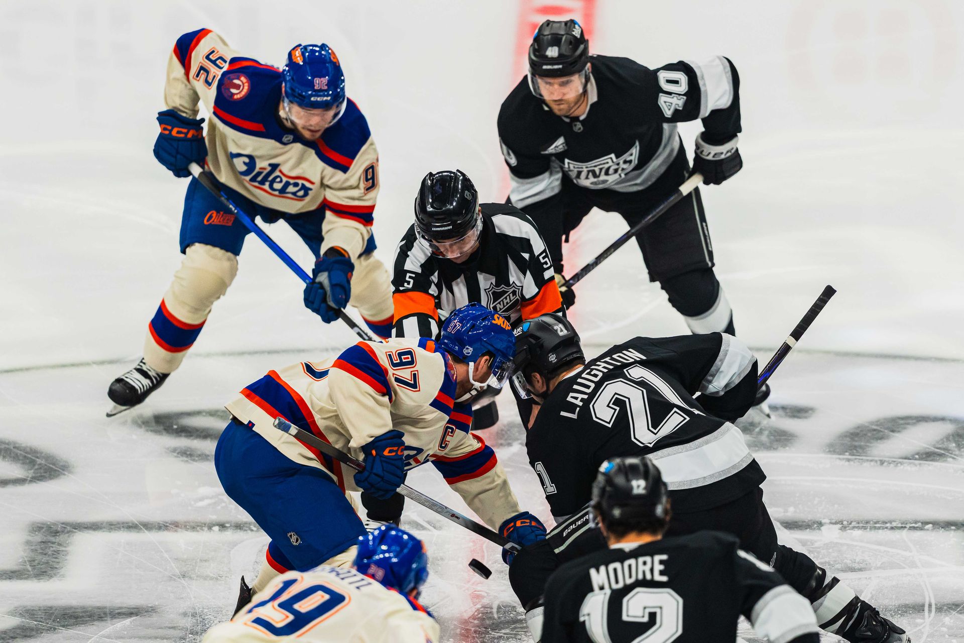 Scott Laughton Takes a Faceoff Against Edmonton