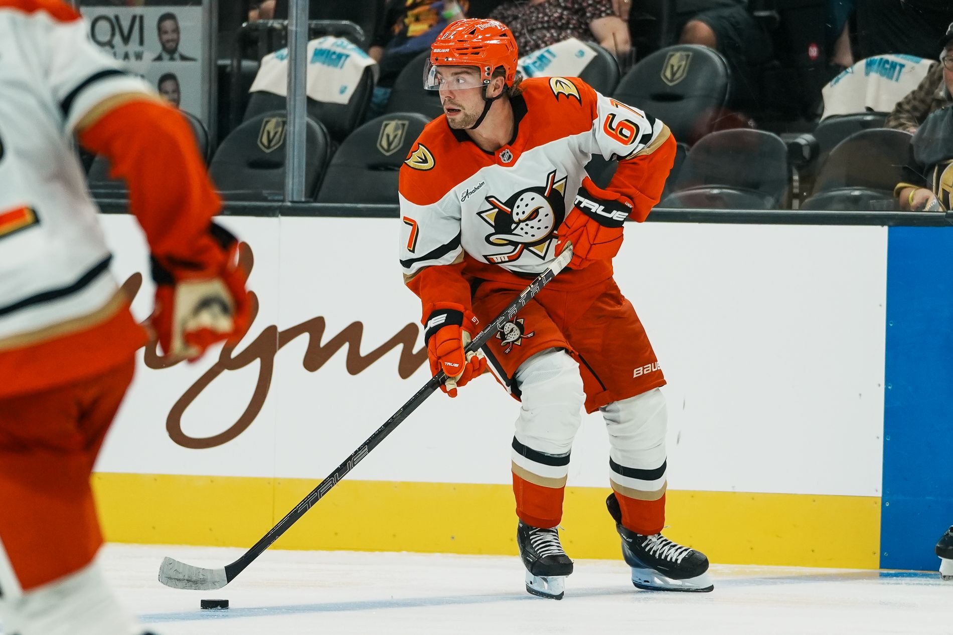 Tristan Luneau scans the ice in a defensive stance against the Golden Knights.