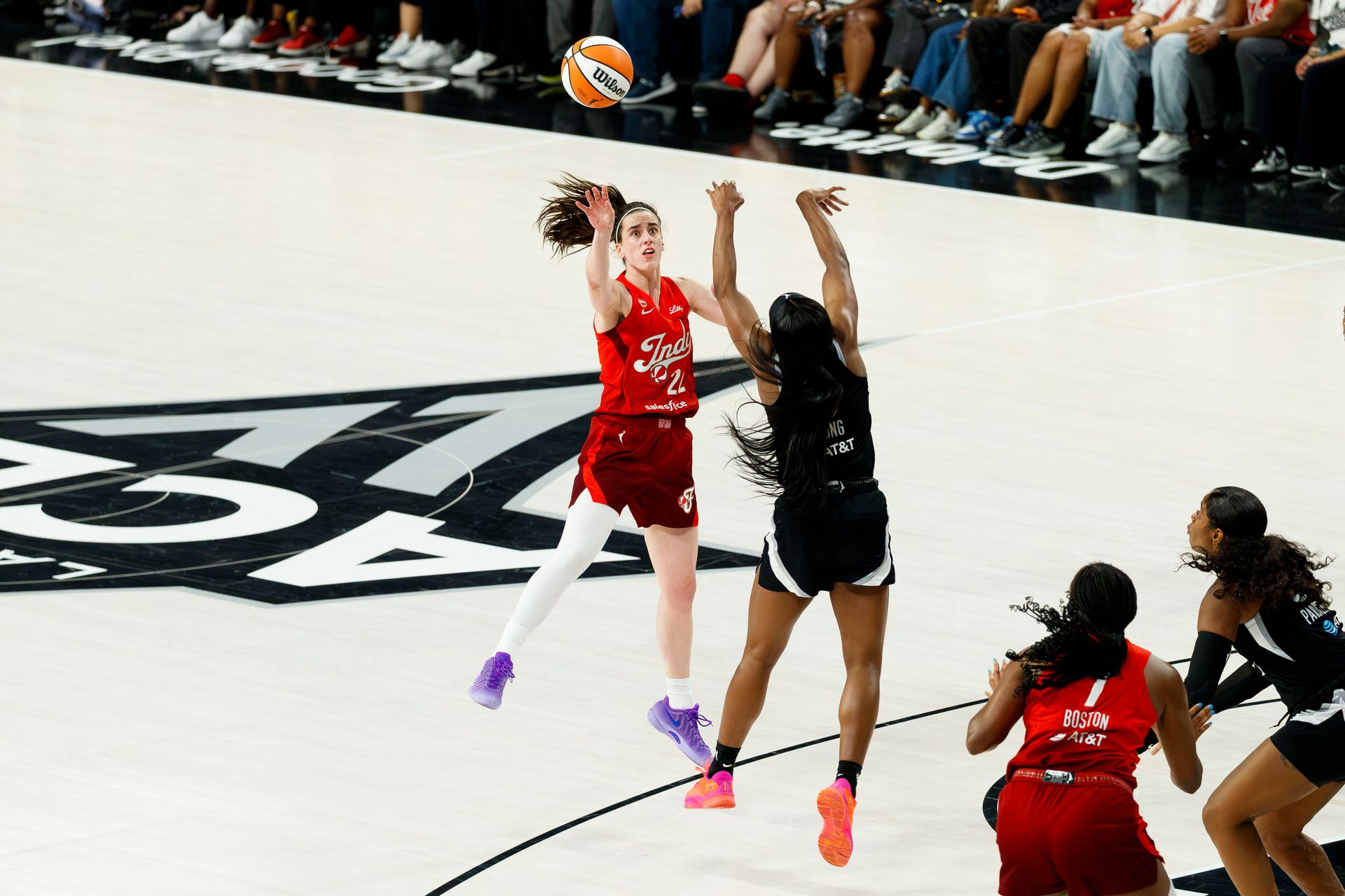 Jackie Young blocks Caitlin Clark's shot in playoff game