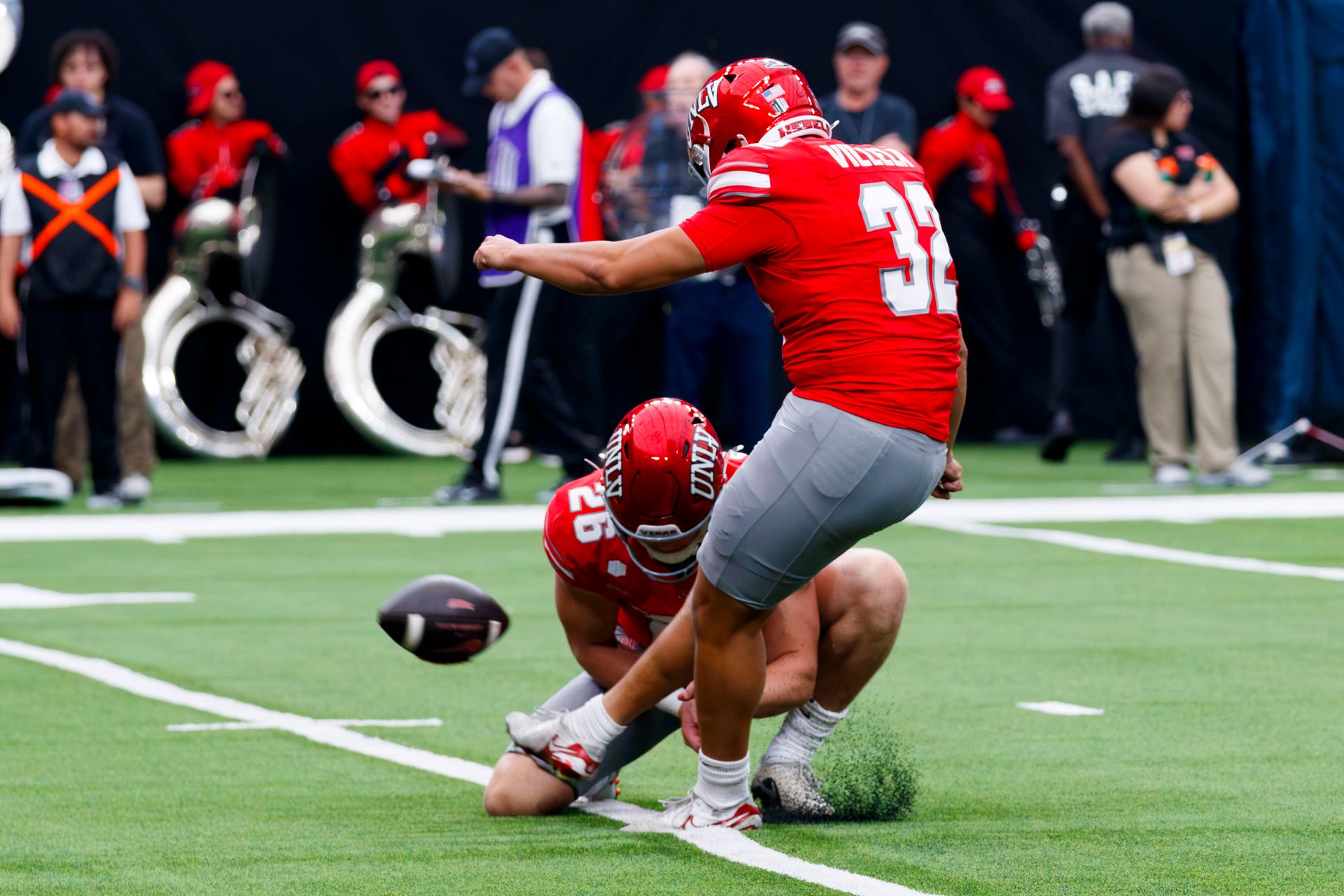 Ramon Villela successfully kicks a field goal for UNLV
