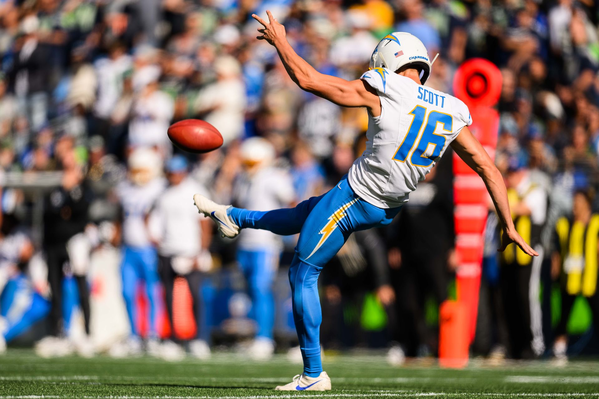 JK Scott punts the ball during Seahawks vs. Chargers game