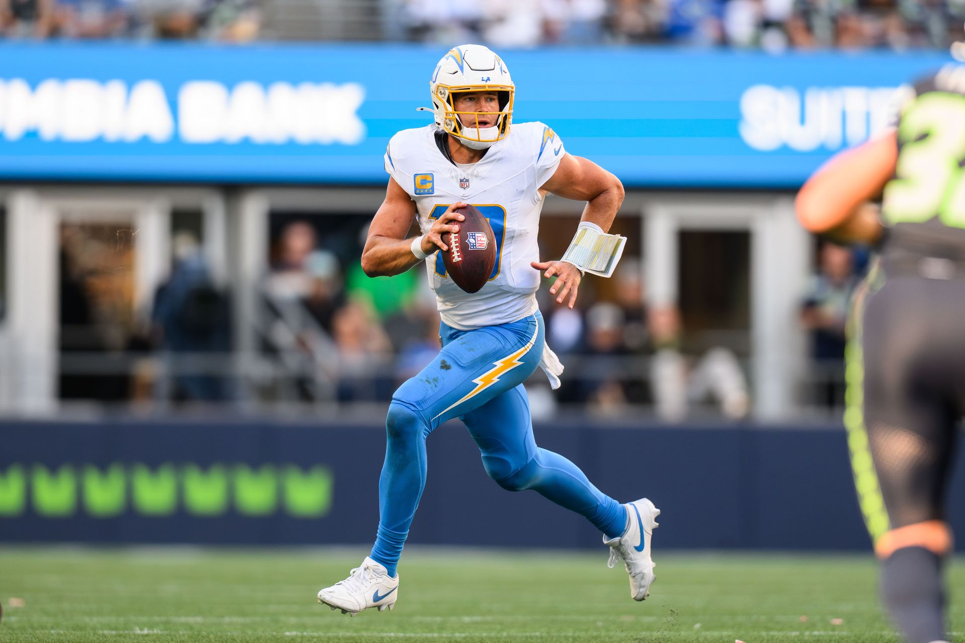 Justin Herbert on the run against Seahawks defense