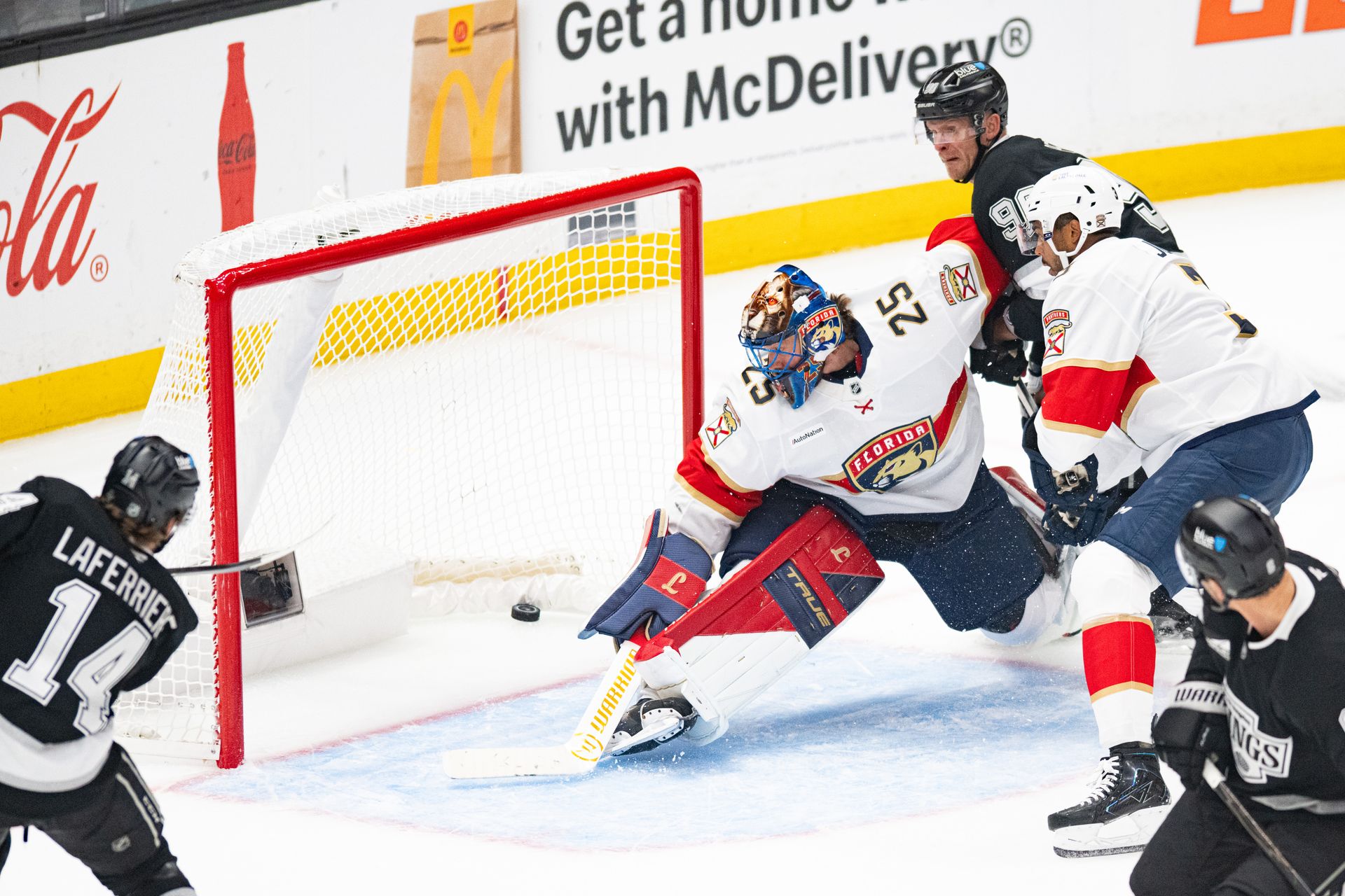 Alex Laferriere scores a goal in NHL game against Panthers.
