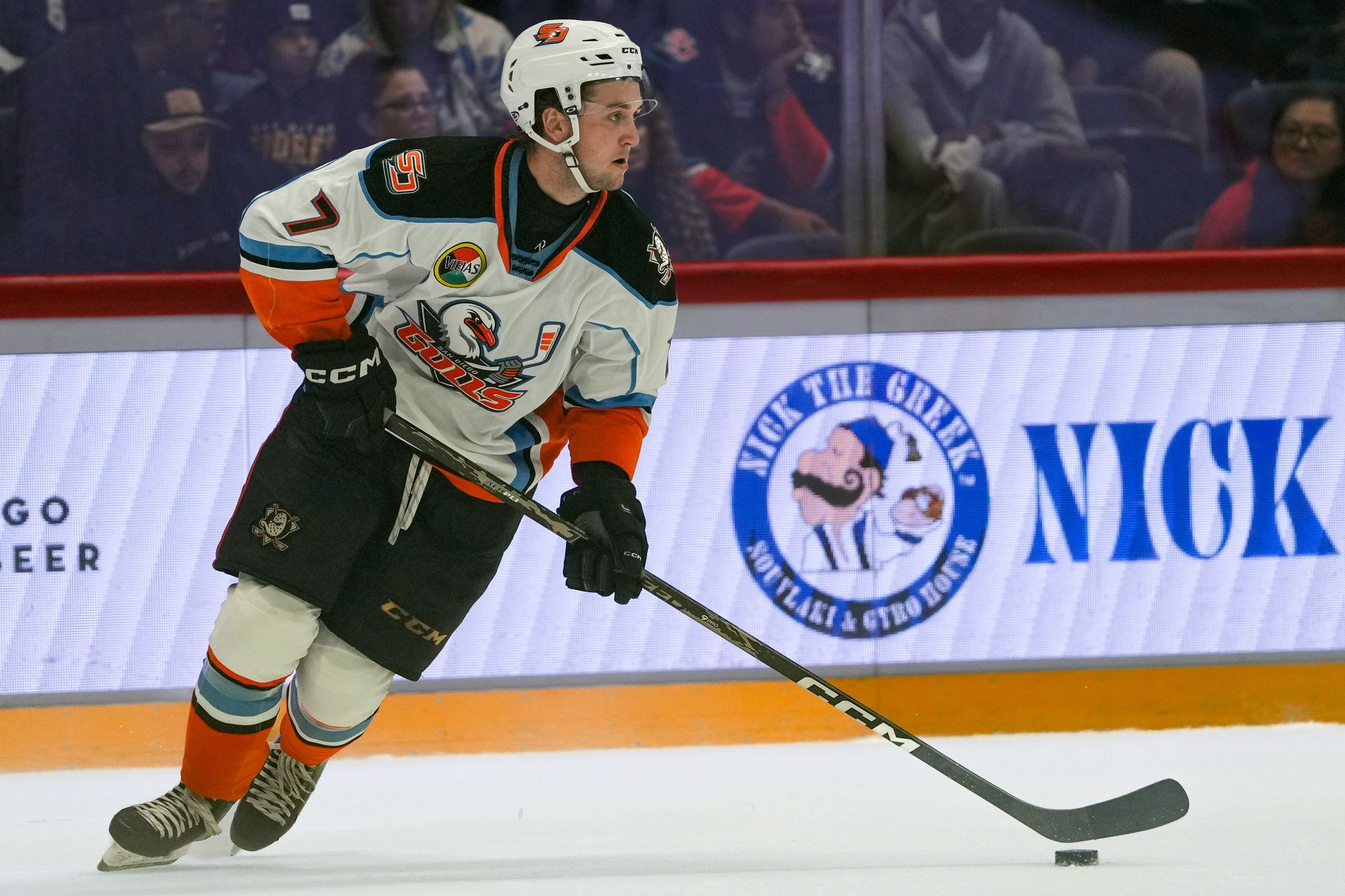 Stian Solberg controls the puck in the game against the Knights.