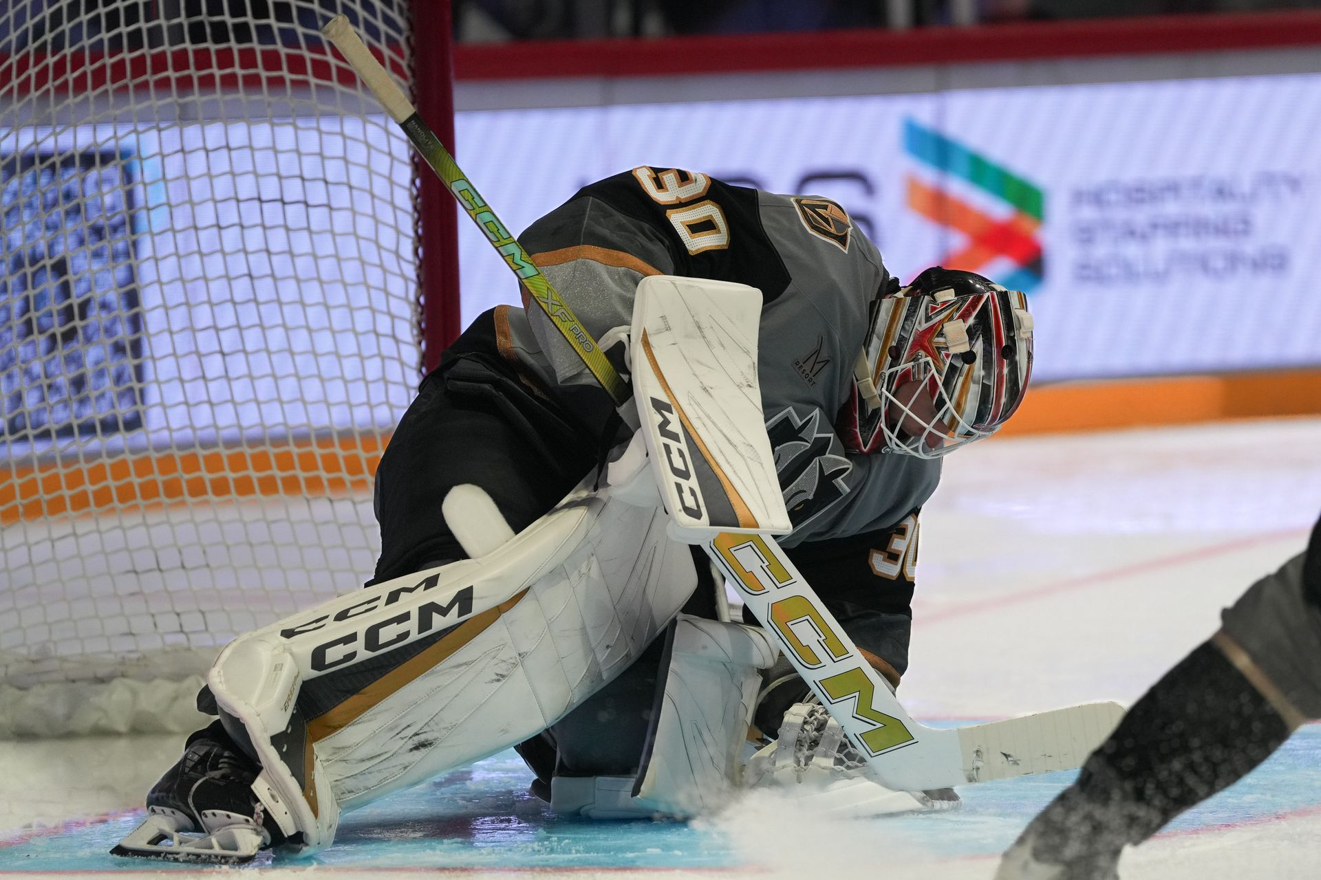 Carl Lindbom catches the puck in the game against the Gulls.