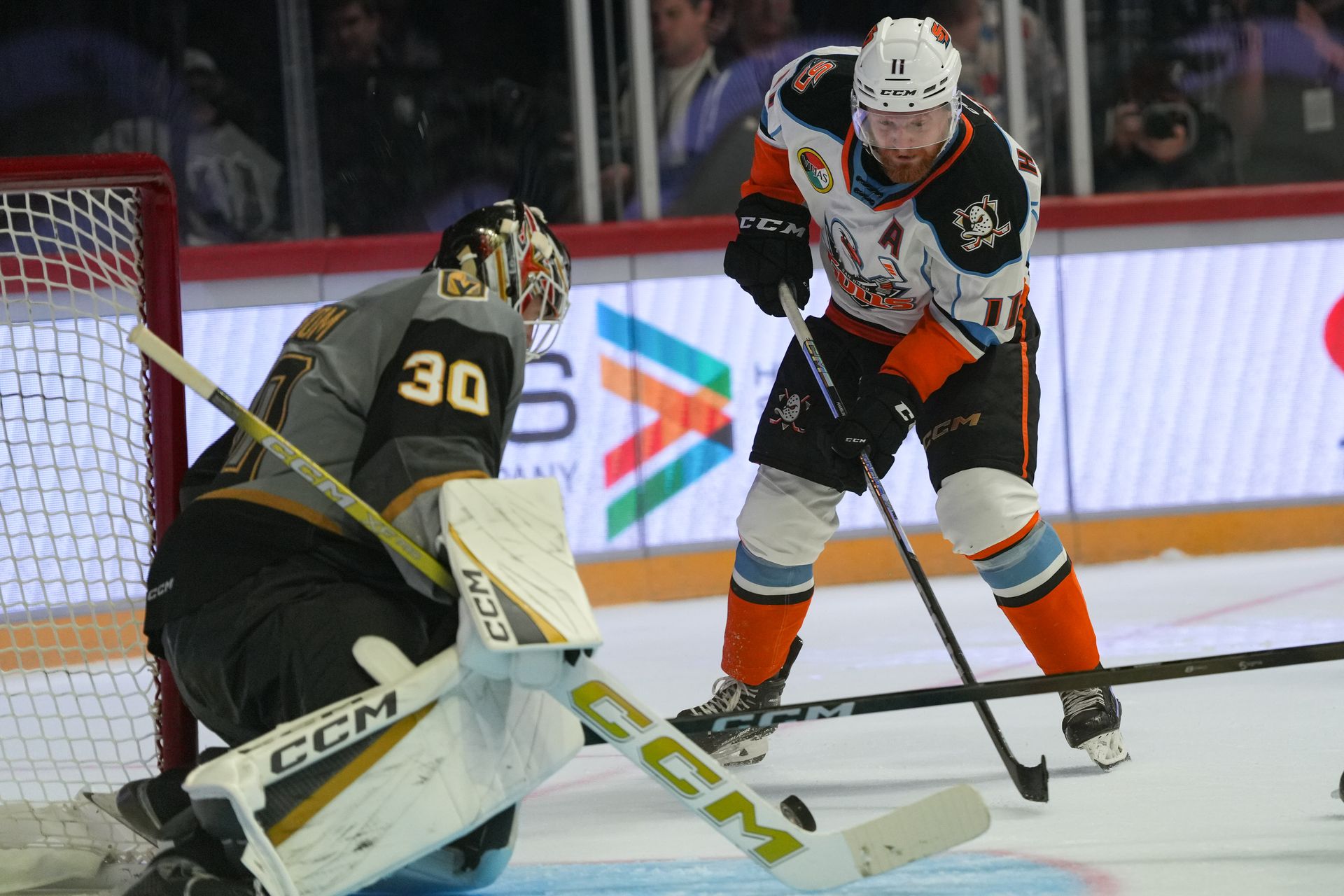 James Hamblin shoots the puck in the game against the Knights.