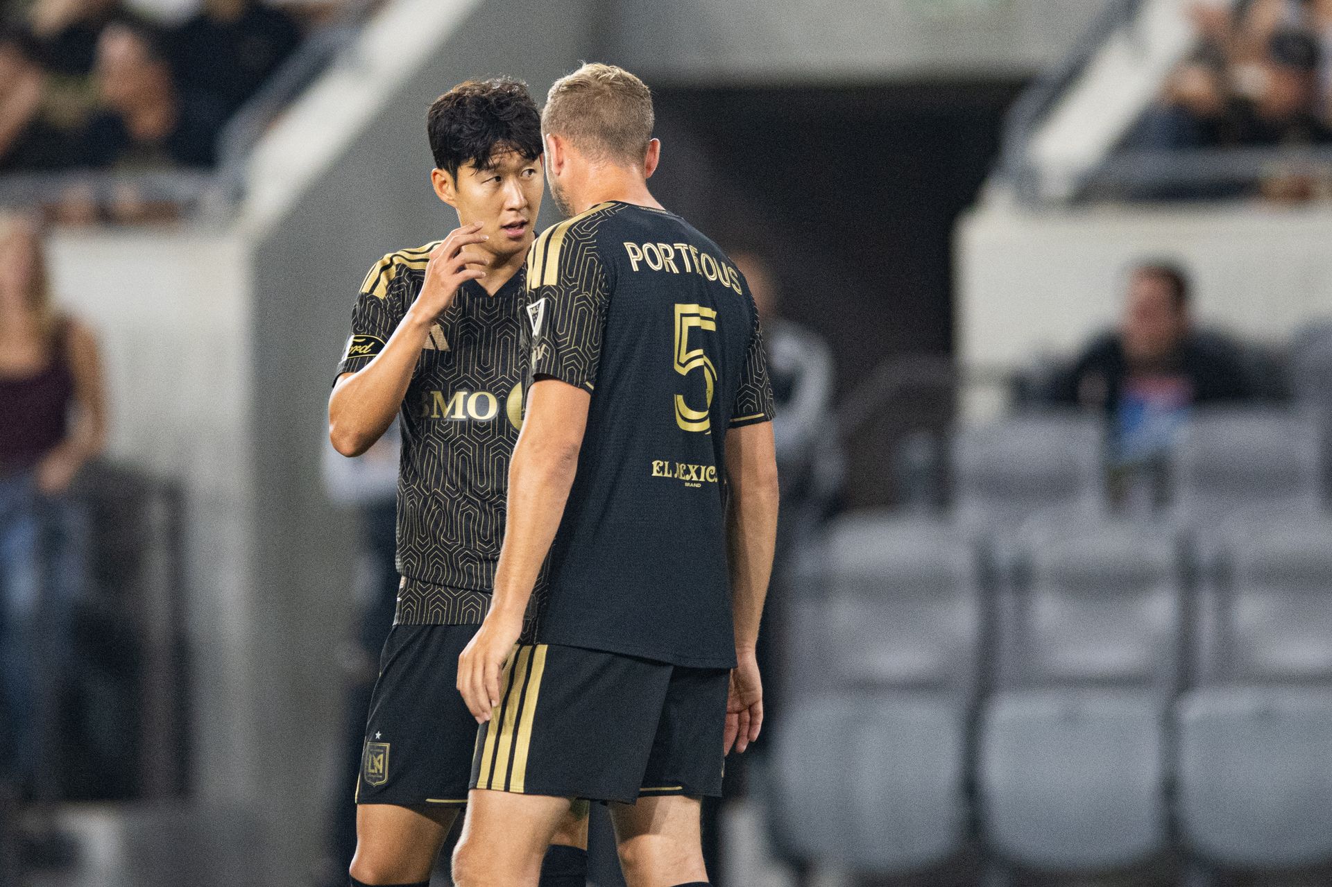 Son Heung-Min (7) discusses a penalty with Ryan Porteous (5)