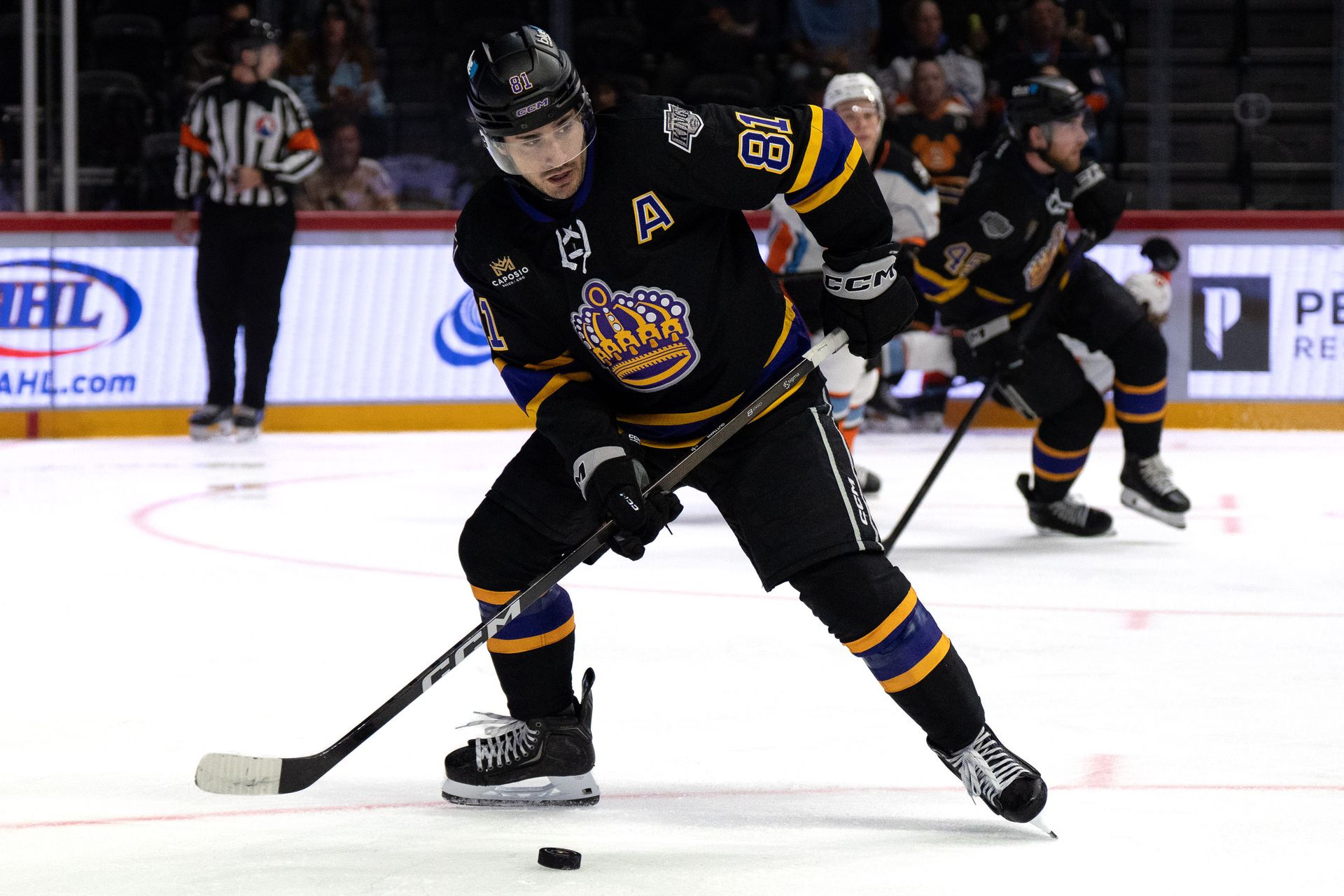 Cole Guttman controls the puck against the Gulls