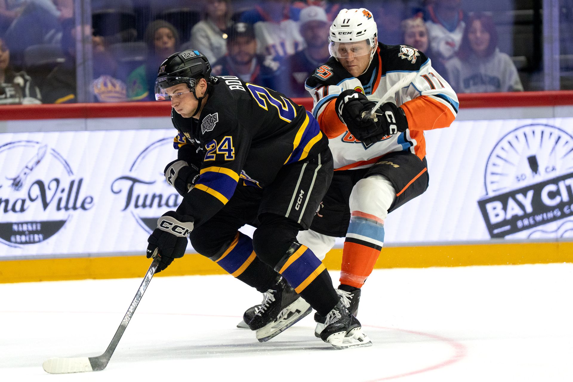 Angus Booth shields the puck from the Gulls