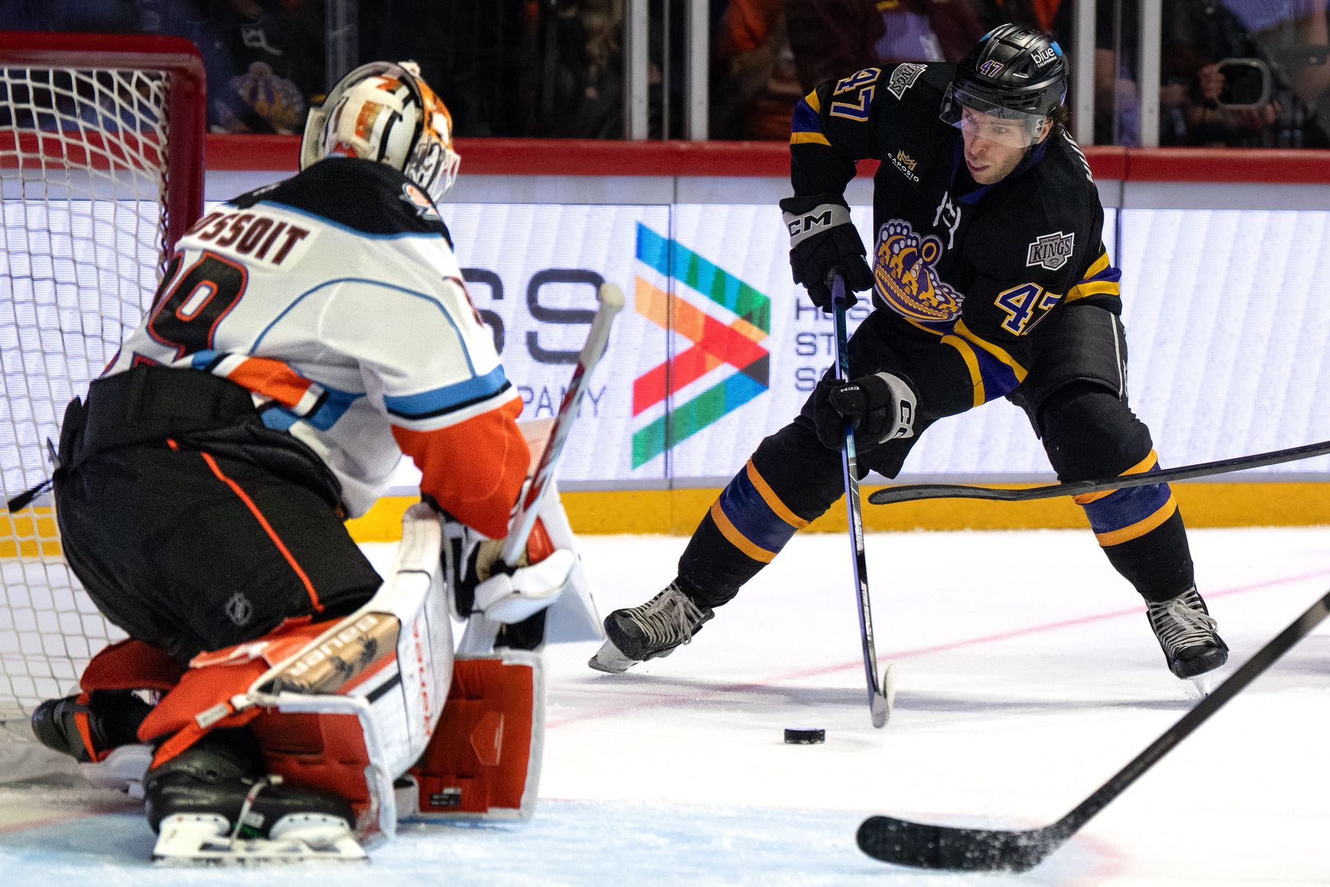 Jack Hughes shoots against the Gulls