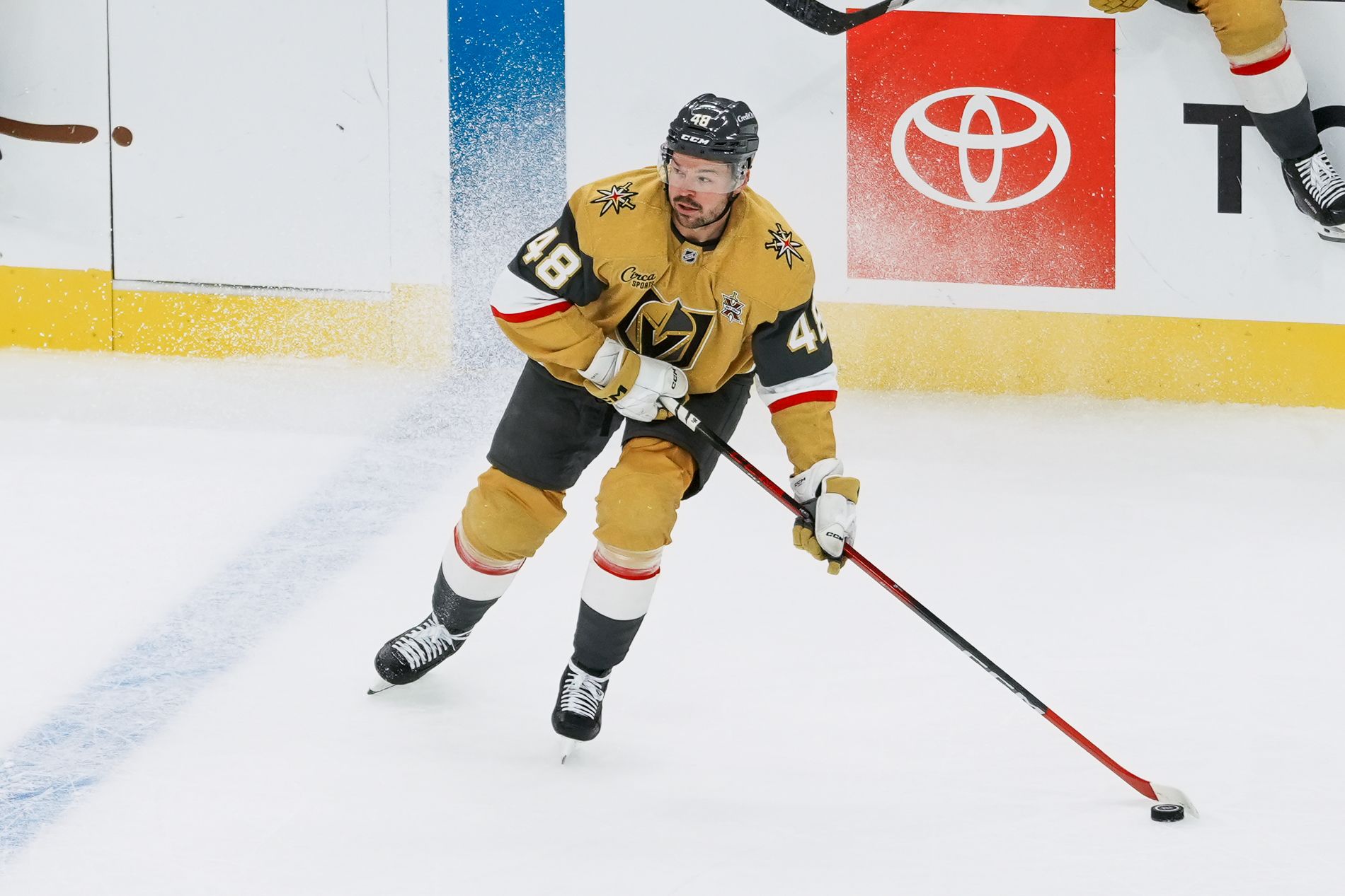 Tomas Hertl scans the ice in the second period