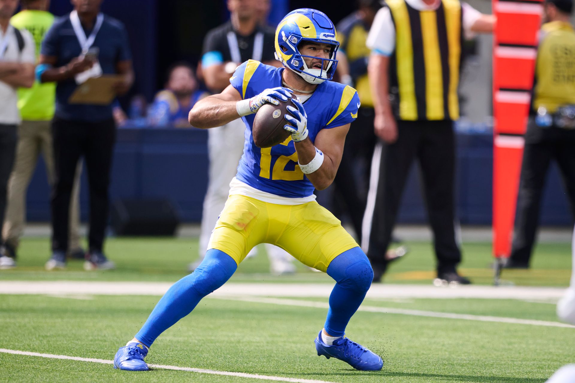 Puka Nacua makes a catch against Arizona