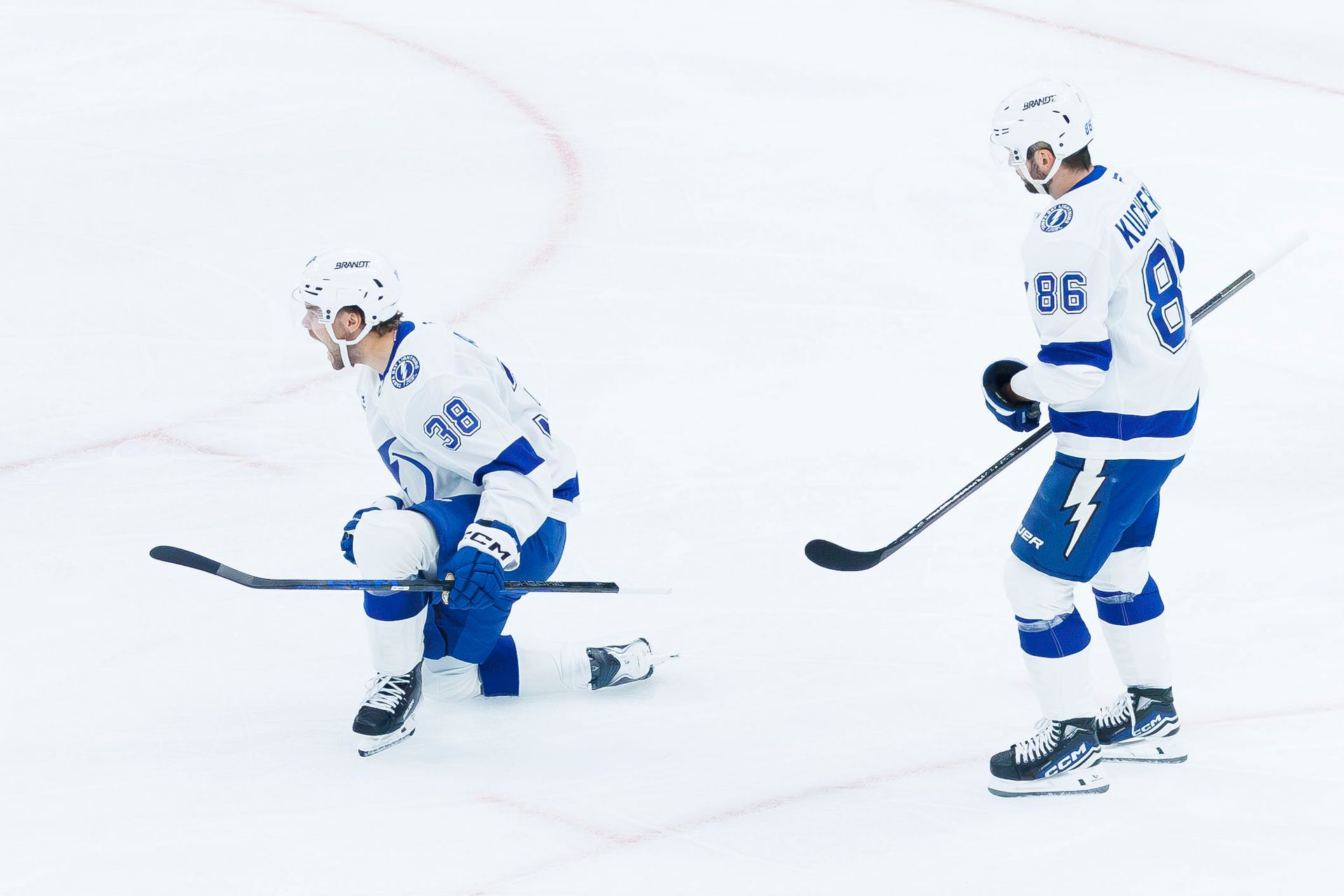 Brandon Hagel and Nikita Kucherov celebrate a power-play goal