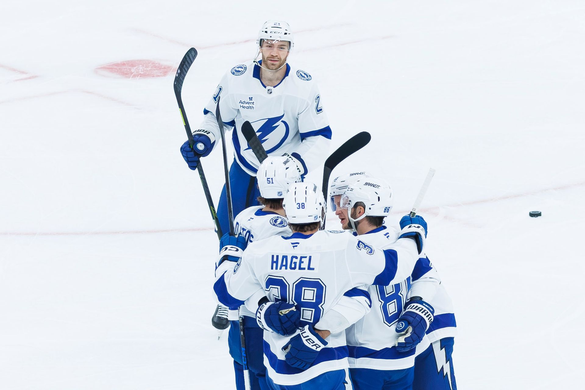 Brandon Hagel celebrates a goal against Vegas