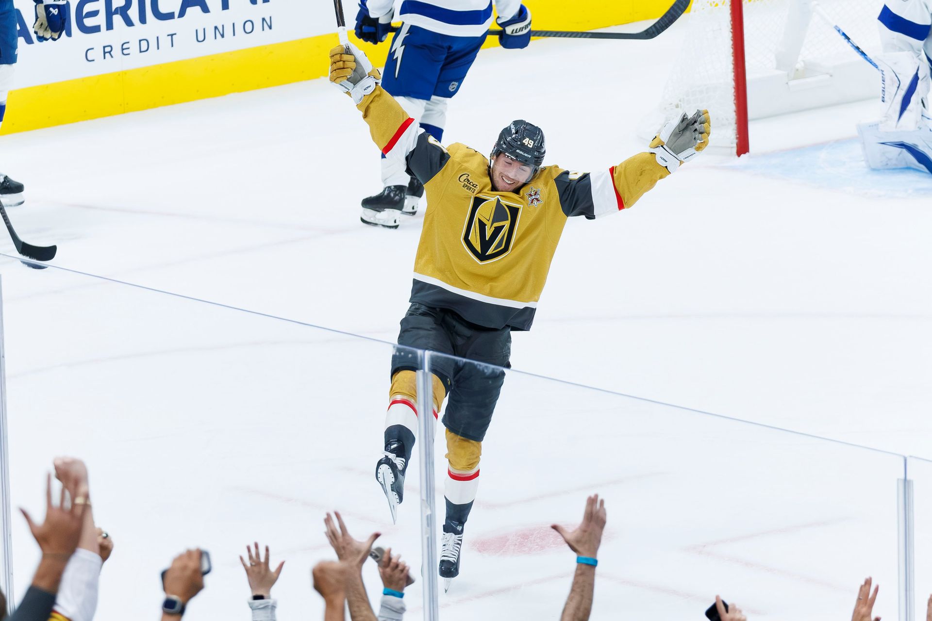 Ivan Barbashev celebrates his first goal of the season