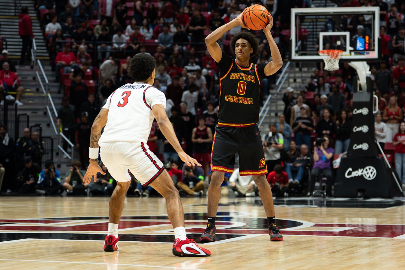 Alijah Arenas searches for a passing lane