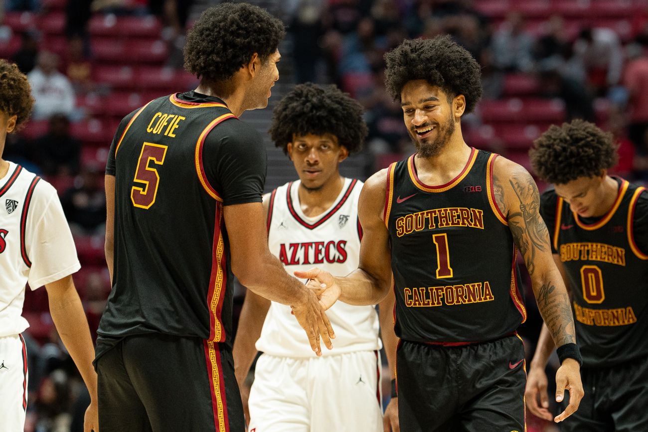 USC players celebrate their victory over San Diego State