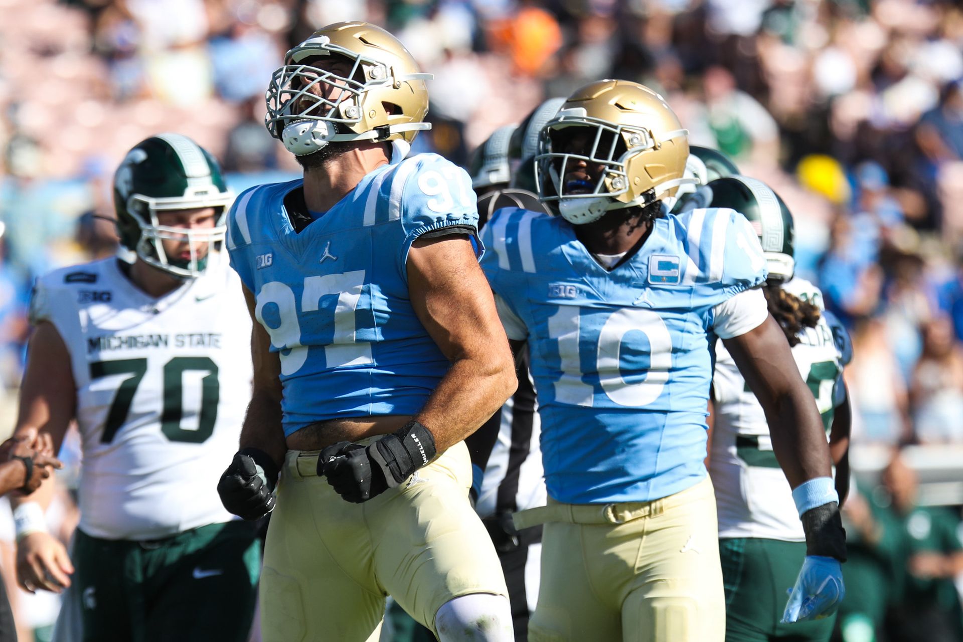 Aiden Gobaira Celebrates Sack Against Michigan State